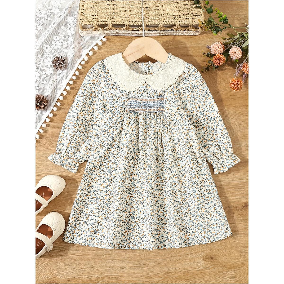 فستان بطبعة زهور وتفاصيل مُجمعة-girls-clothing-dressesandjumpsuits-image-1