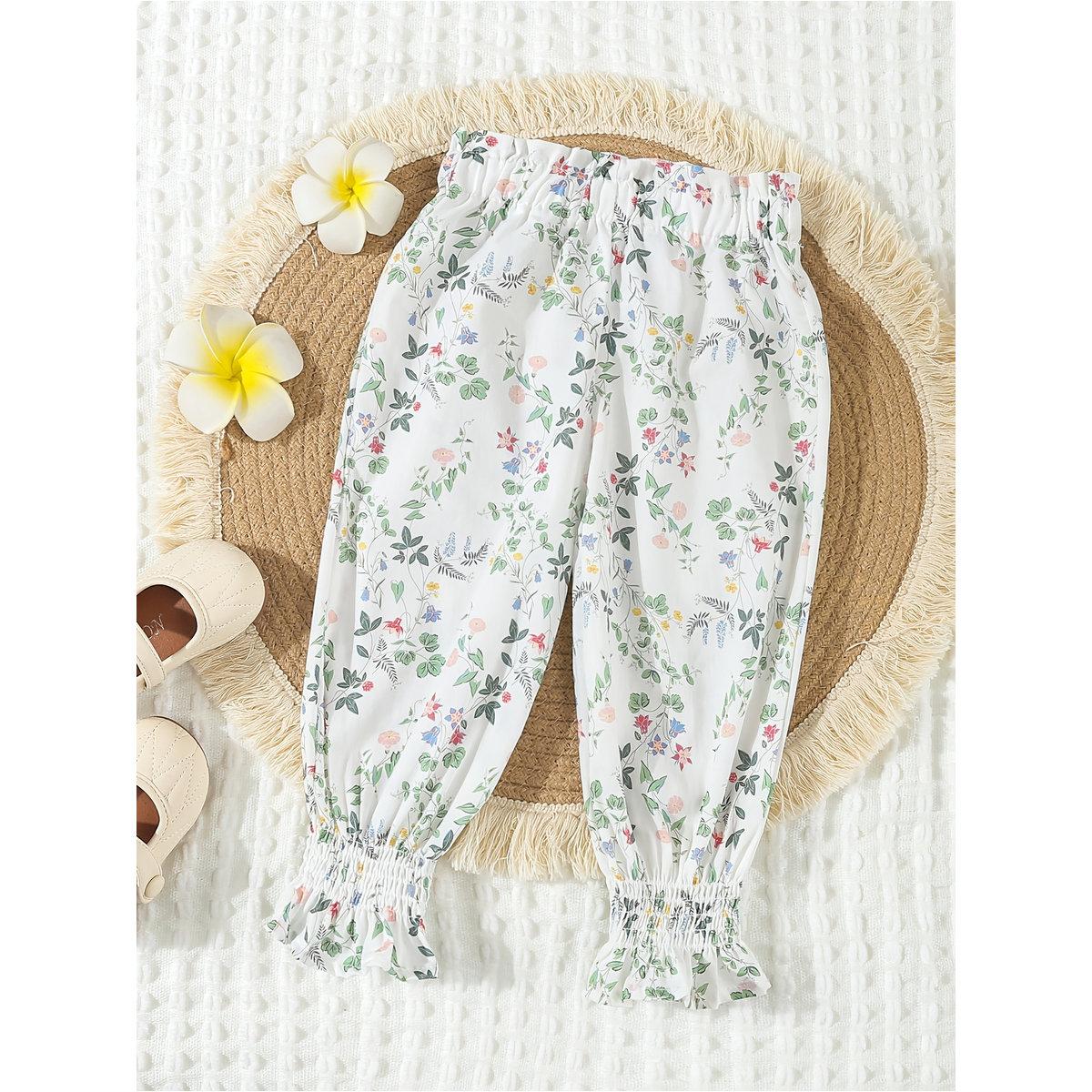 Styli Girls Cotton Floral Print Elastic Waist Pants-girls-clothing-bottoms-trousers-image-1