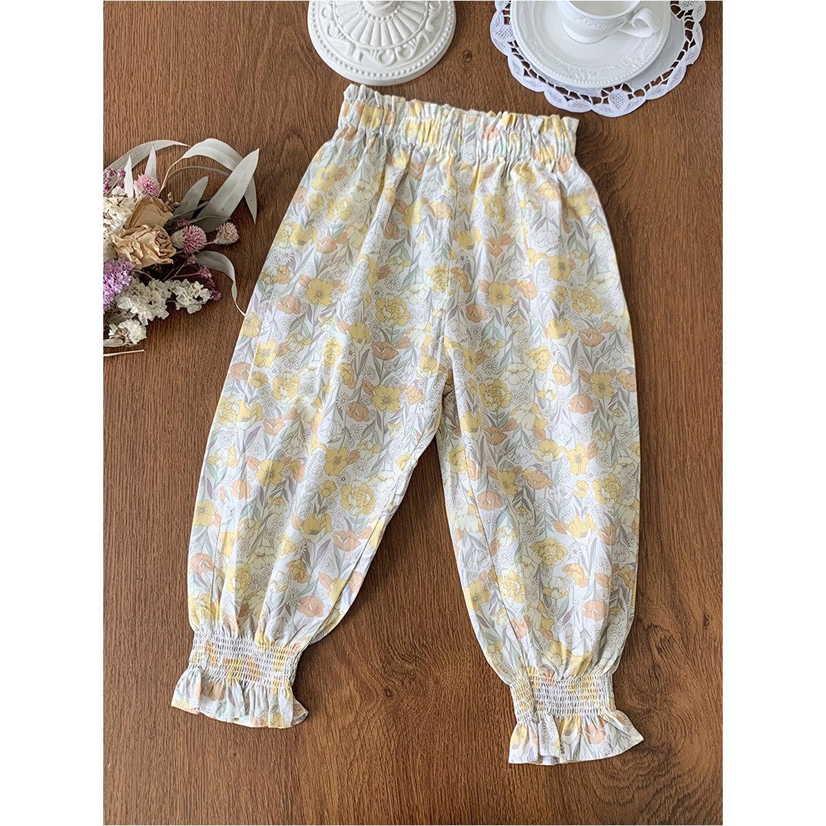 Styli Girls Cotton Floral Print Elastic Waist Pants-girls-clothing-bottoms-trousers-image-1