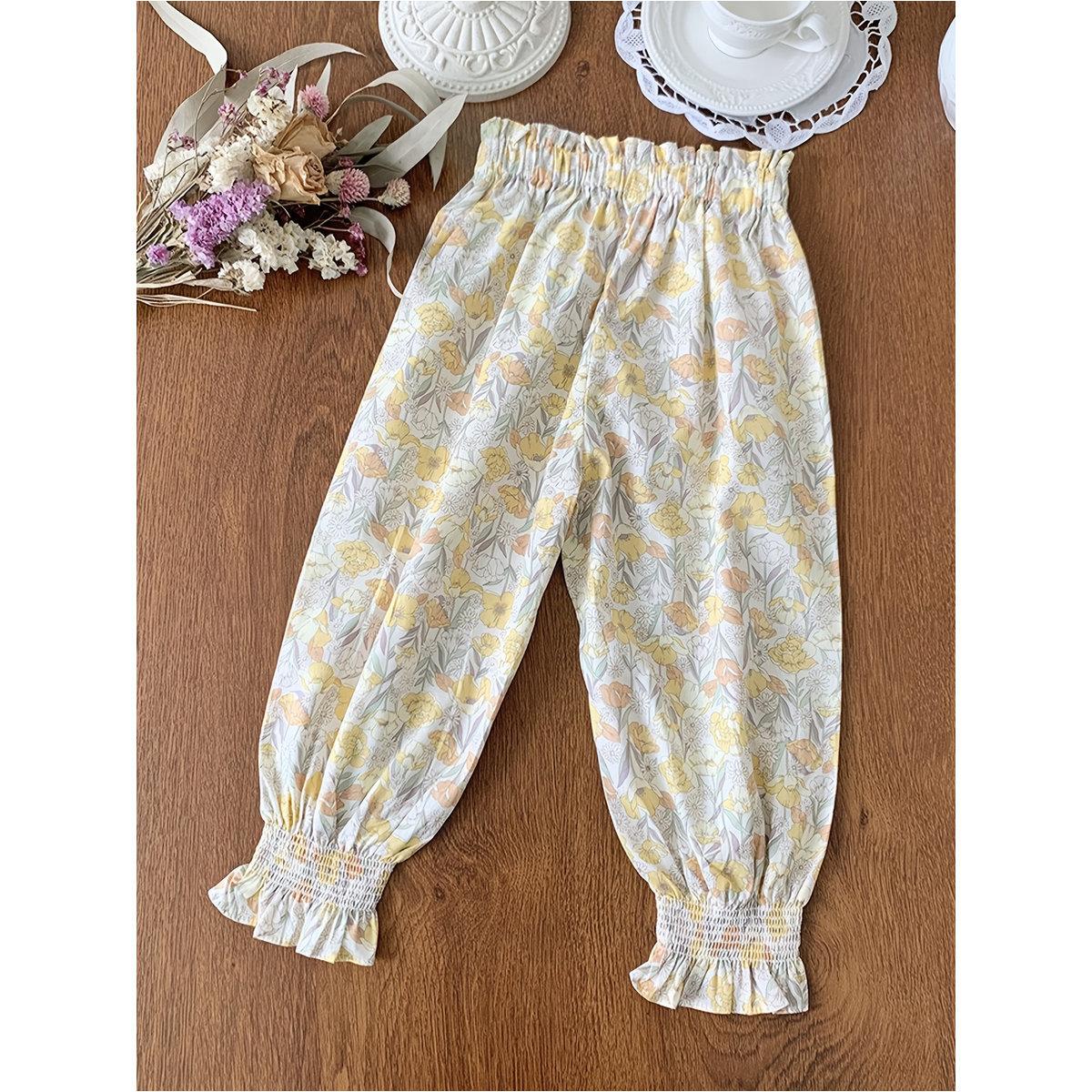 بنطال بطبعة زهور وخصر مطاطي-girls-clothing-bottoms-trousers-image-2