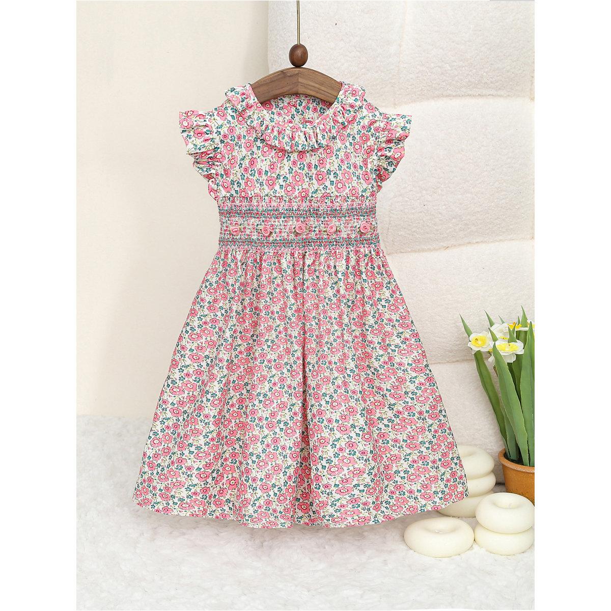 فستان بطبعة زهور وتفاصيل كشكش-girls-clothing-dressesandjumpsuits-image-1