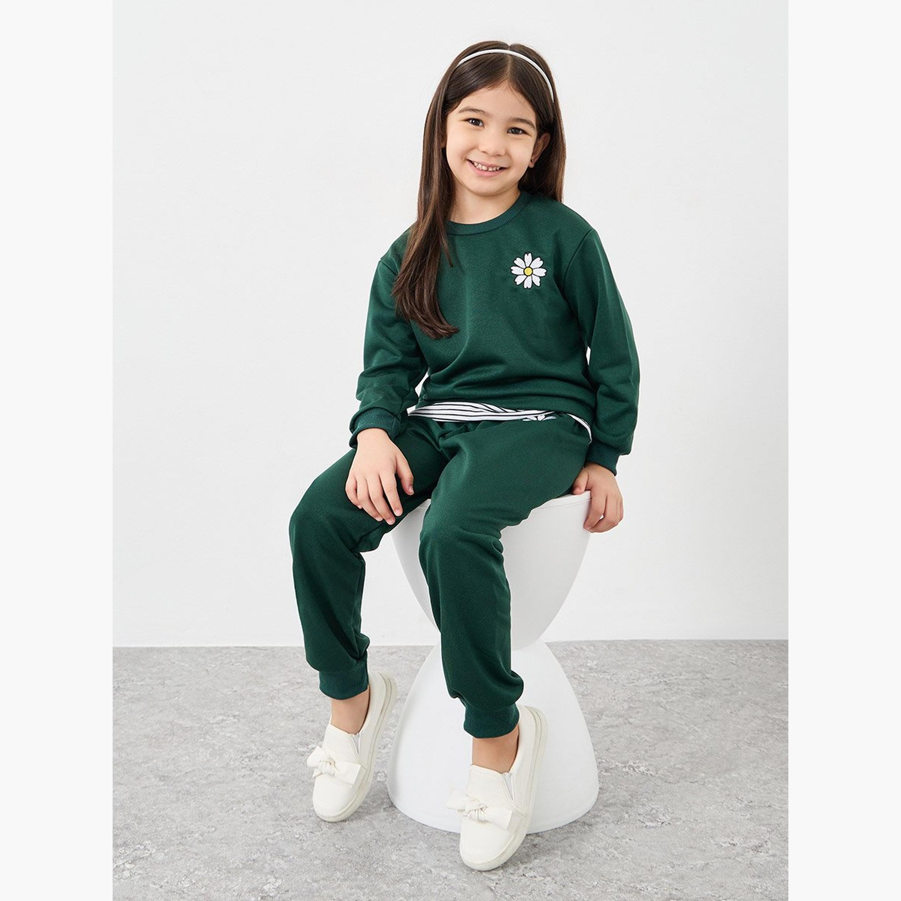 حزمة ستيلي من 3 - سترة بنقشة ديزي، بنطلون رياضي وقبعة صوفية-girls-clothing-setsandcoords-image-1