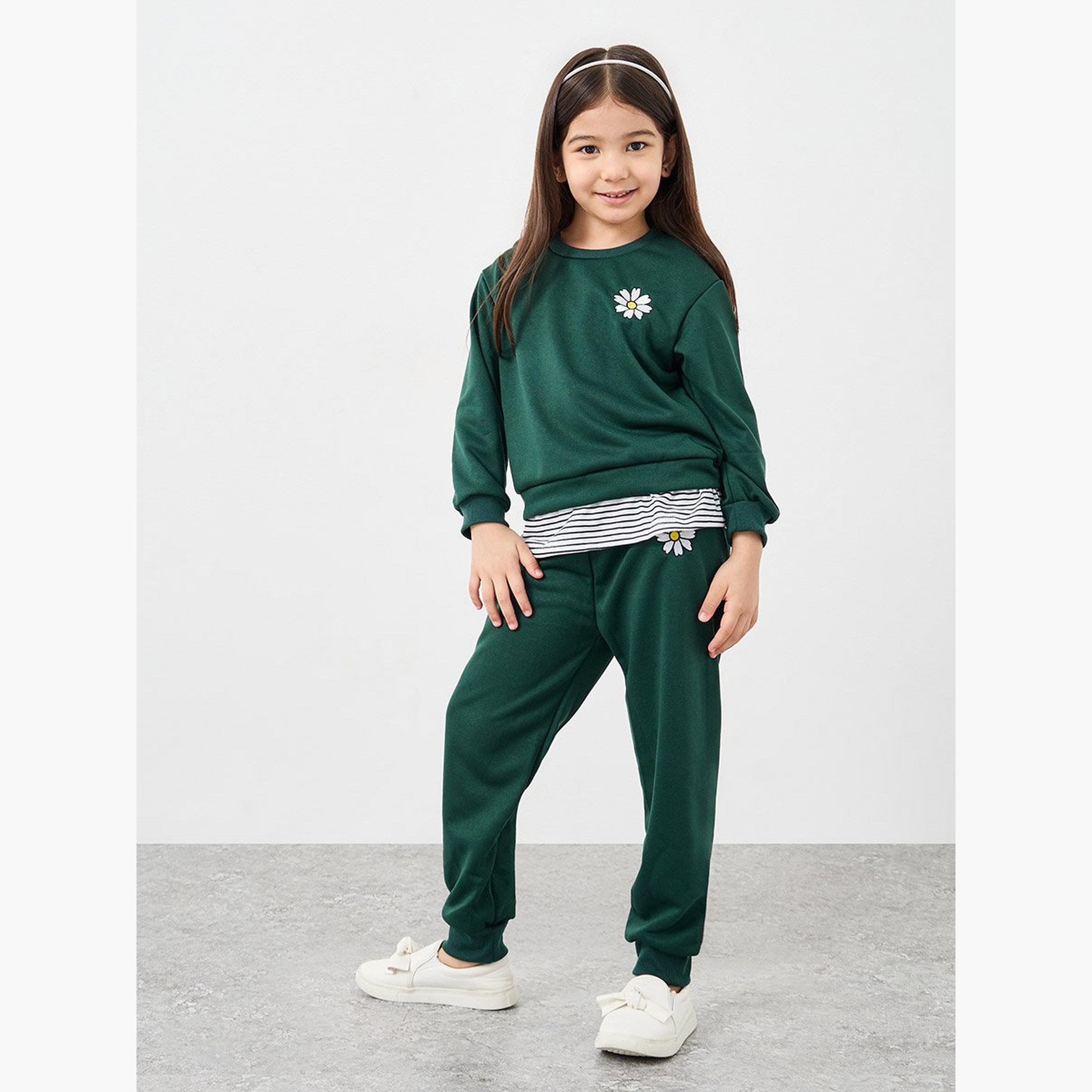 حزمة ستيلي من 3 - سترة بنقشة ديزي، بنطلون رياضي وقبعة صوفية-girls-clothing-setsandcoords-image-2