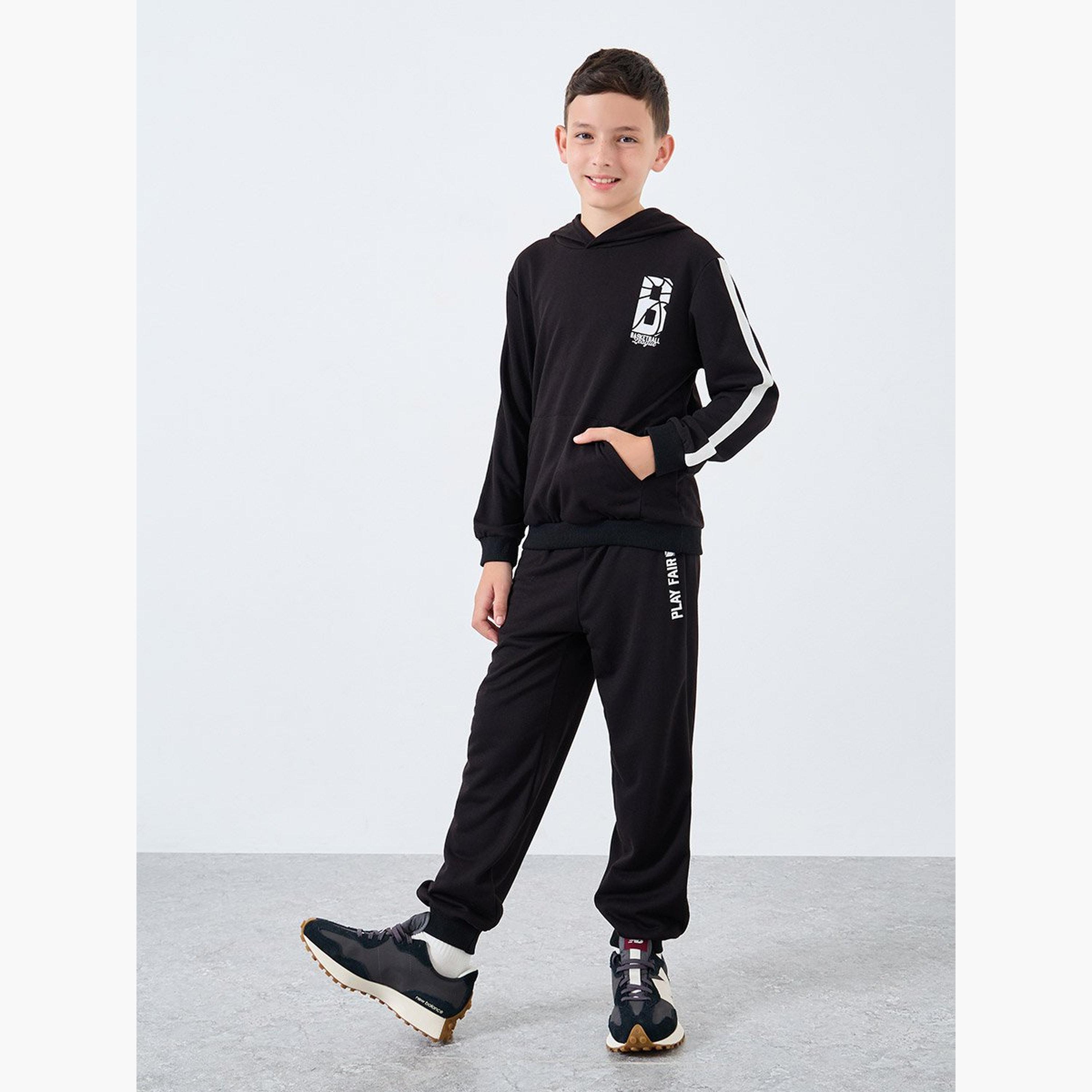 ستايلي - طقم هودي وبنطال رياضي أسود للمراهقين-boys-clothing-setsandcoords-image-1