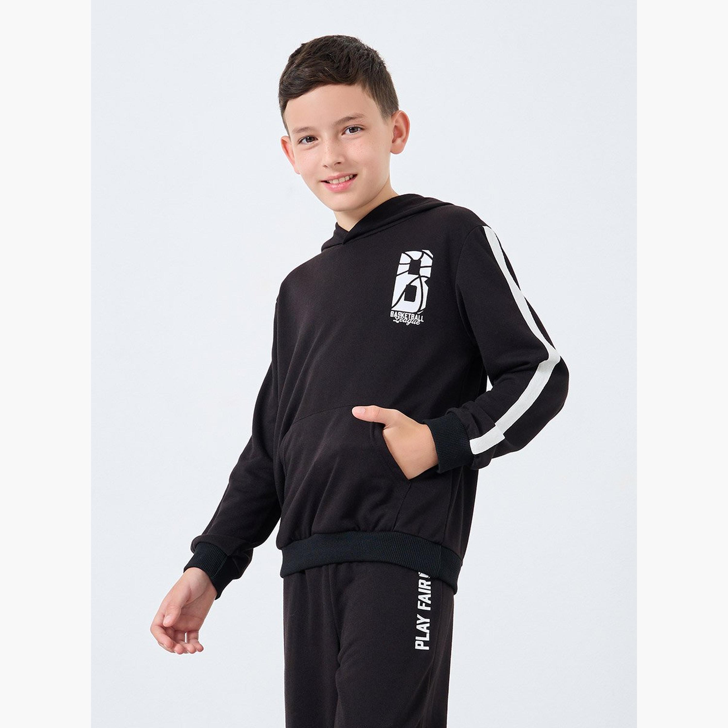 ستايلي - طقم هودي وبنطال رياضي أسود للمراهقين-boys-clothing-setsandcoords-image-2