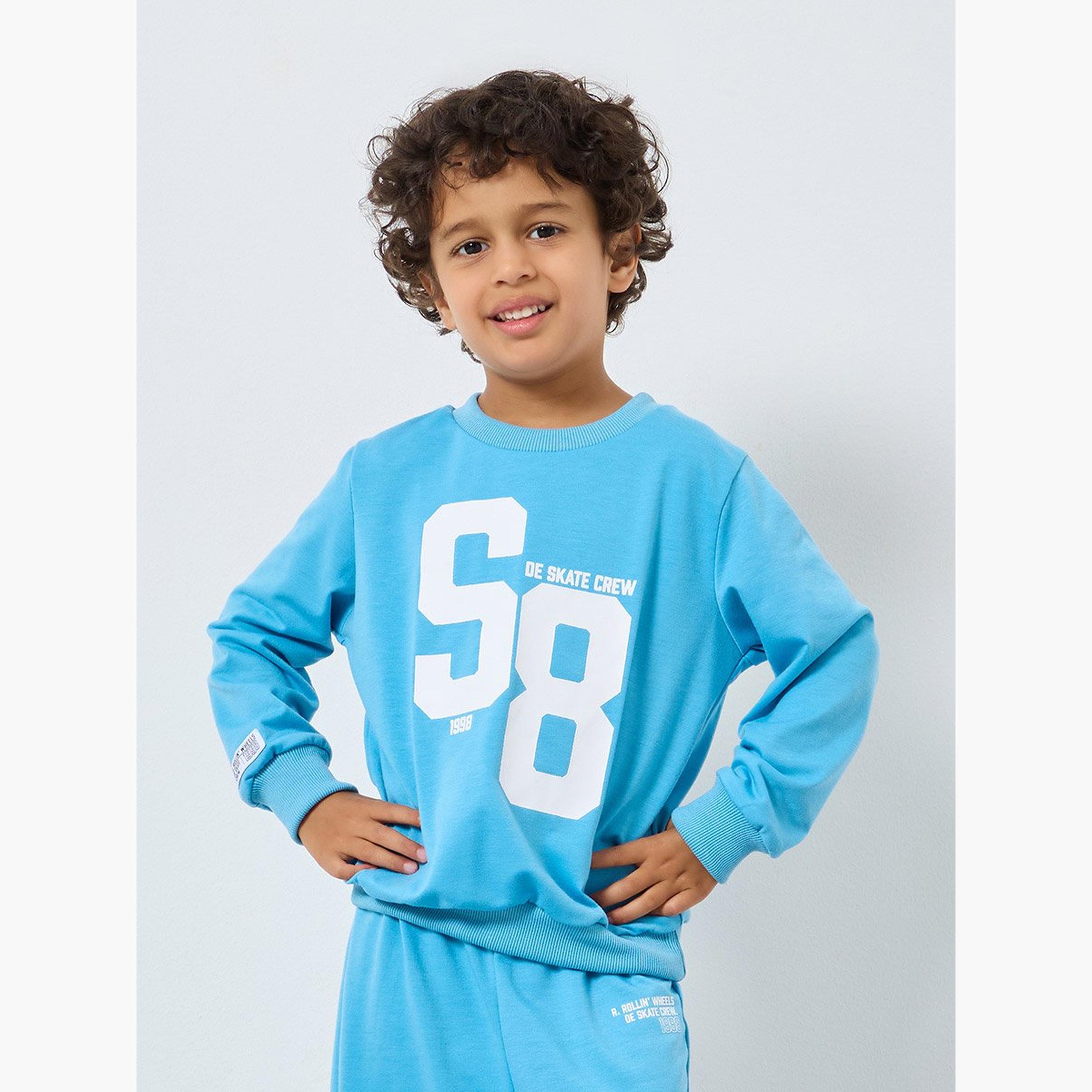 Styli Blue Graphic Print Sweatshirt and Joggers Set-boys-clothing-setsandcoords-image-2