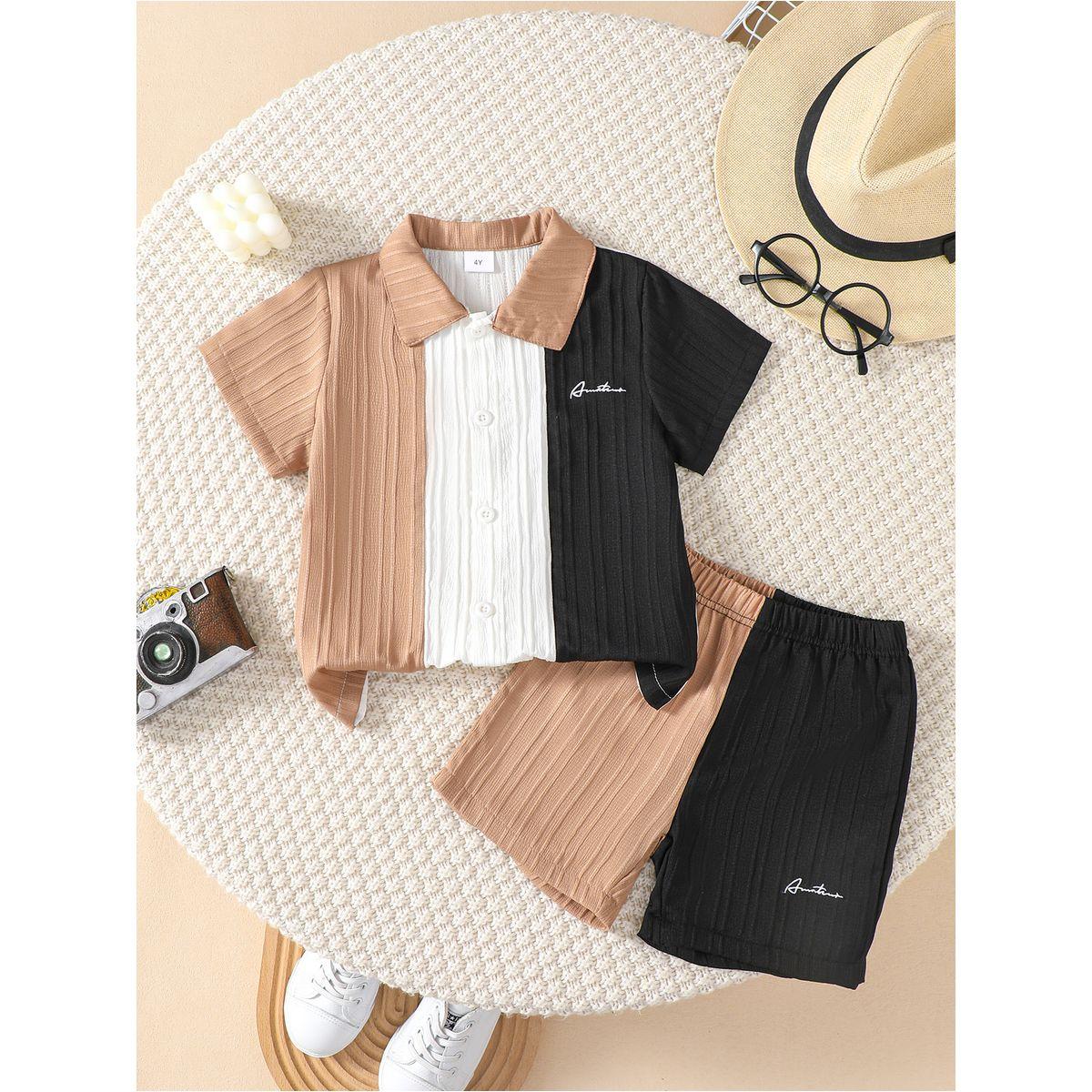مجموعة من شورت وقميص بنمط كتل الالوان-boys-clothing-setsandcoords-image-1