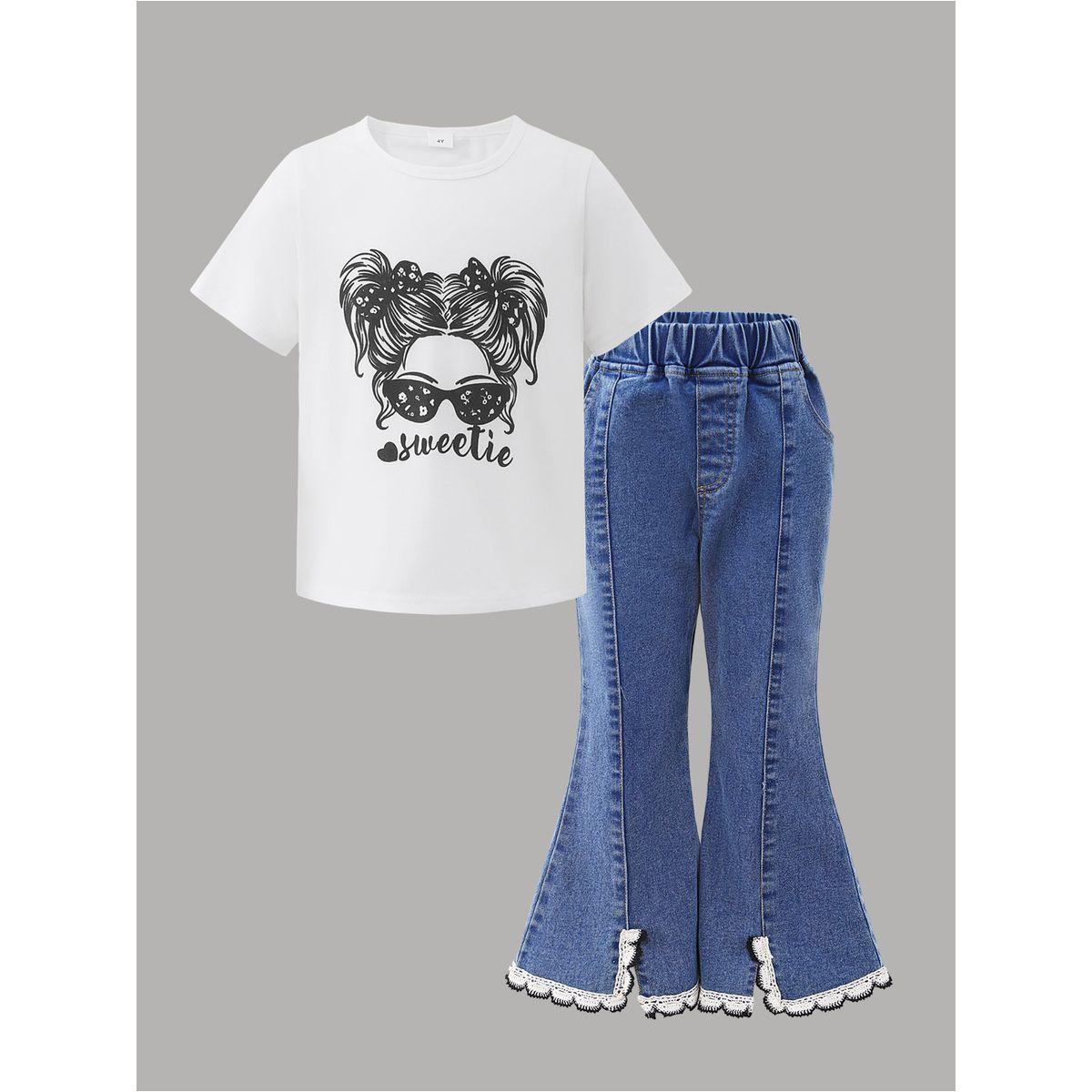 مجموعة من جينز واسع مع تيشيرت بطبعة جرافيك-girls-clothing-setsandcoords-image-1