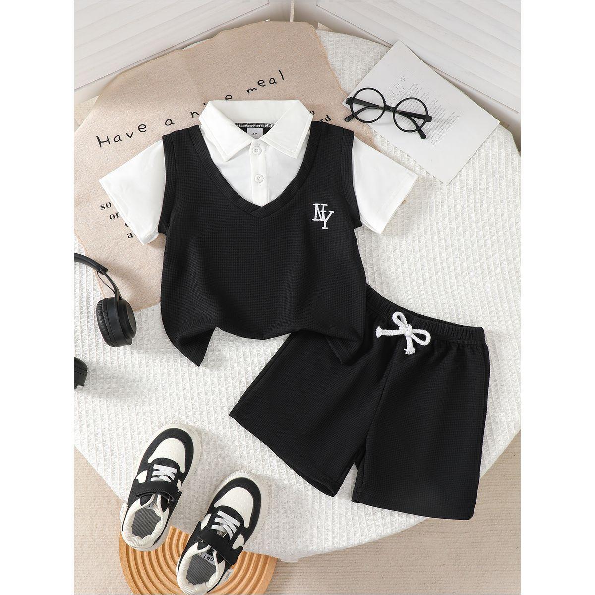 Styli Boys 2in1 Style Textured Polo T-Shirt and Shorts Set-boys-clothing-setsandcoords-image-1
