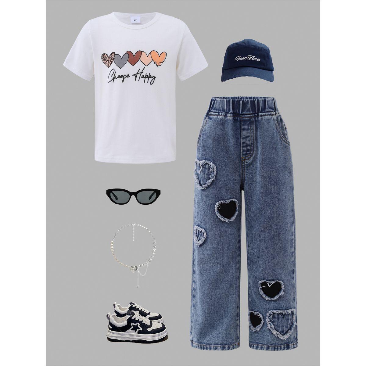 مجموعة من جينز وتيشيرت بطبعة قلوب-girls-clothing-setsandcoords-image-1
