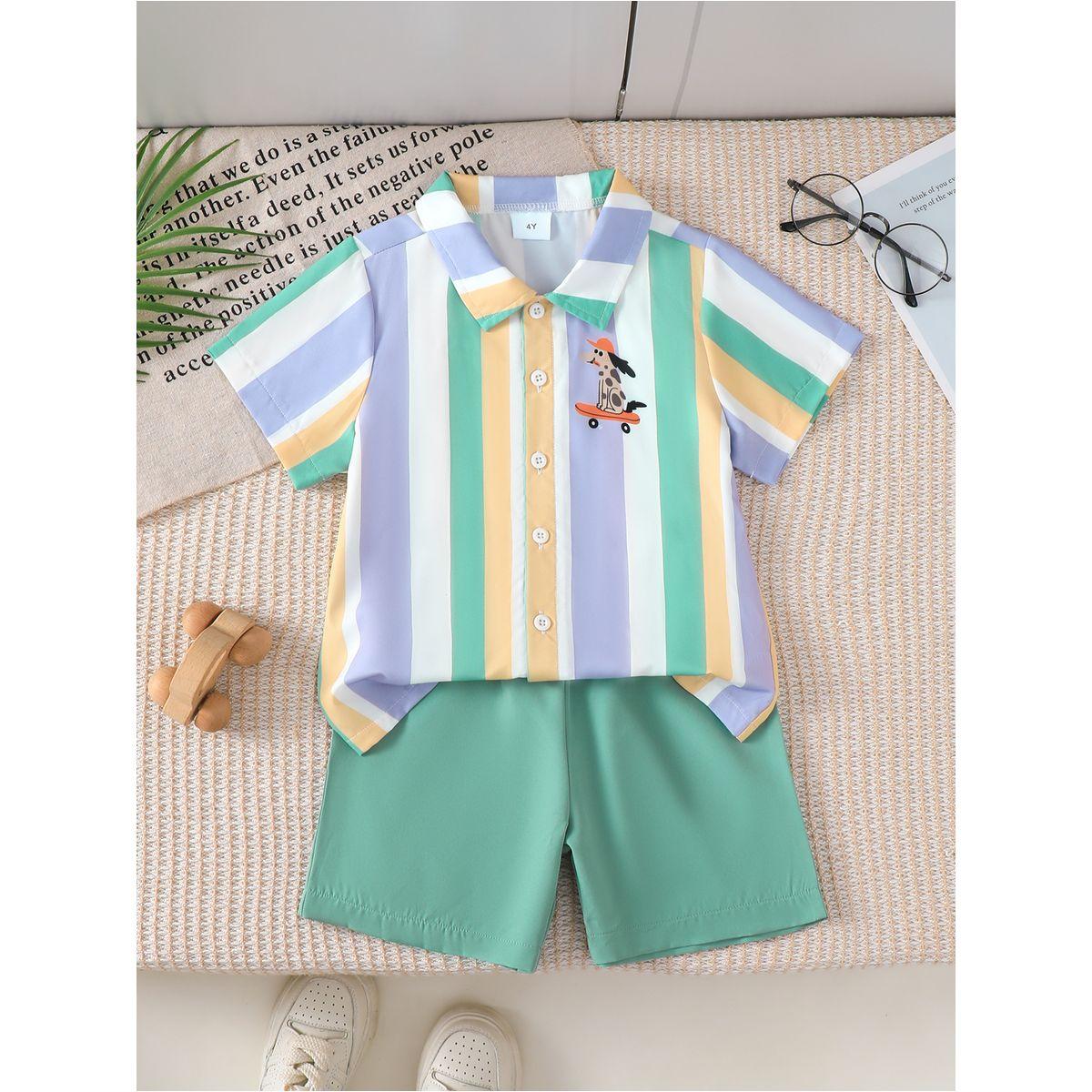 مجموعة من شورت وتيشيرت مخطط بأزرار-boys-clothing-setsandcoords-image-3