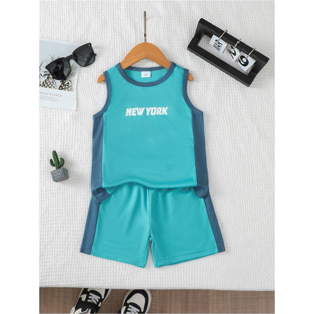 Styli Boys Blue Contrast Panel Tank and Shorts Set-boys-clothing-setsandcoords-image-2