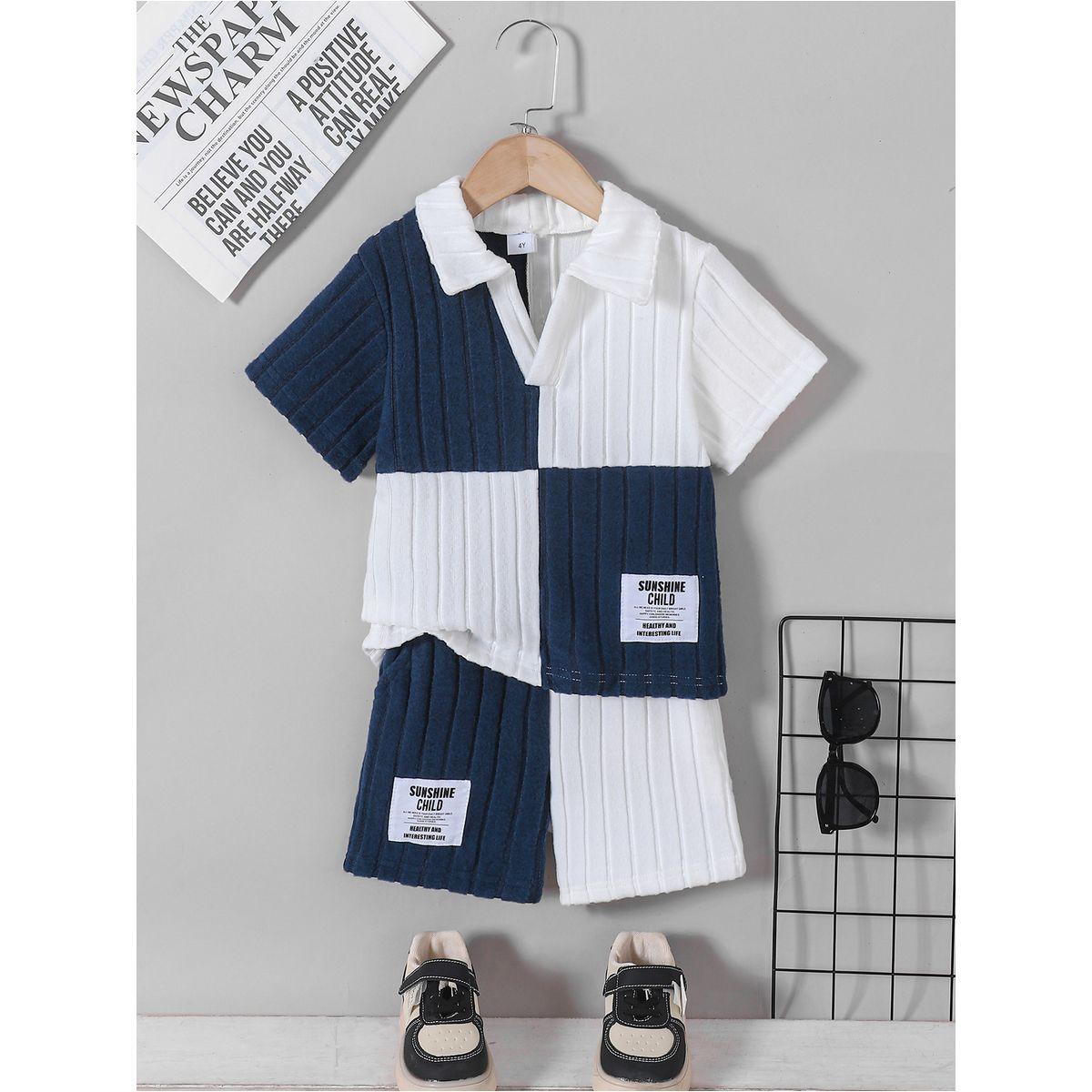 مجموعة من شورت وتيشيرت بياقة بولو بنمط كتل الالوان-boys-clothing-setsandcoords-image-1