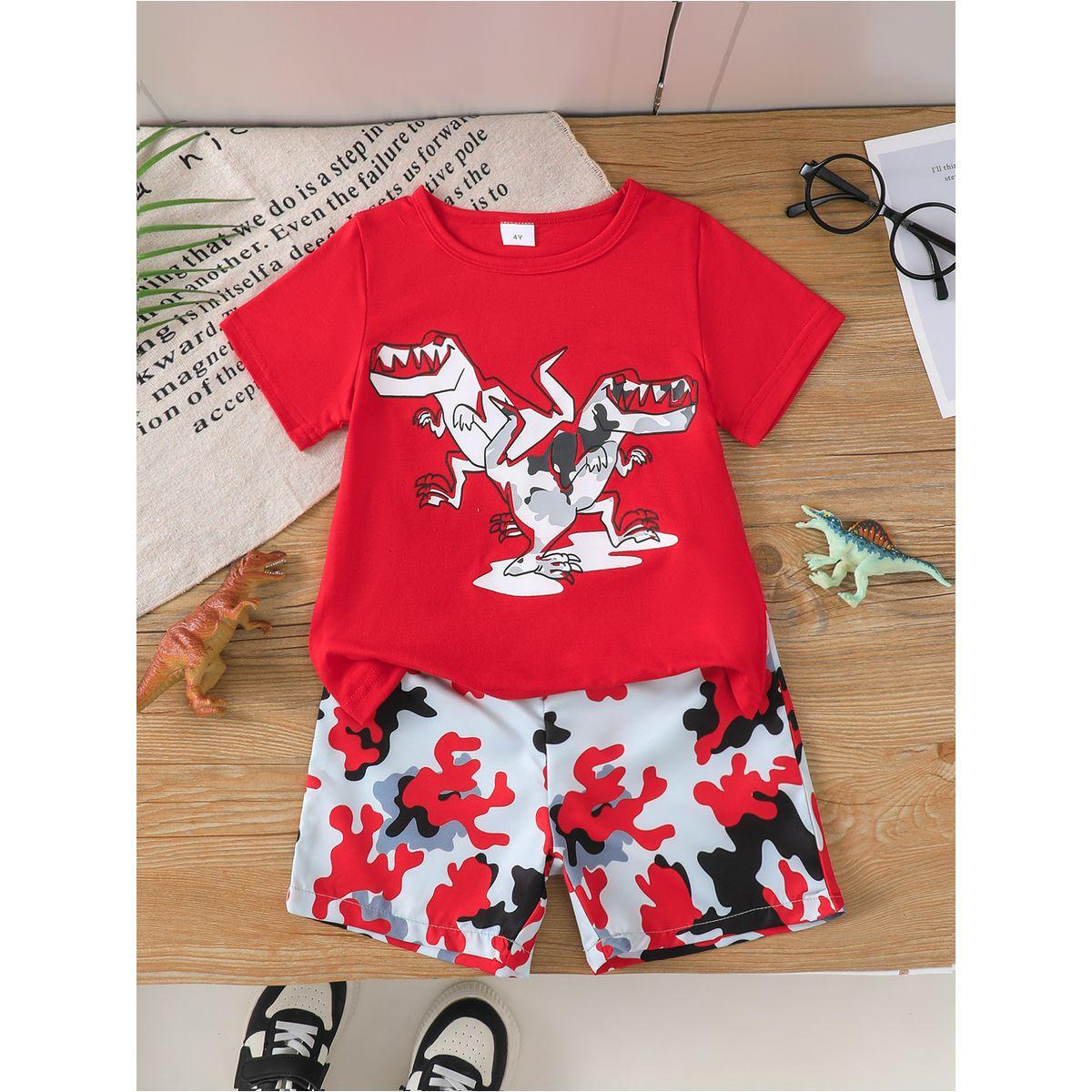 مجموعة من شورت كامو مع تيشيرت بطبعة جرافيك-boys-clothing-setsandcoords-image-1
