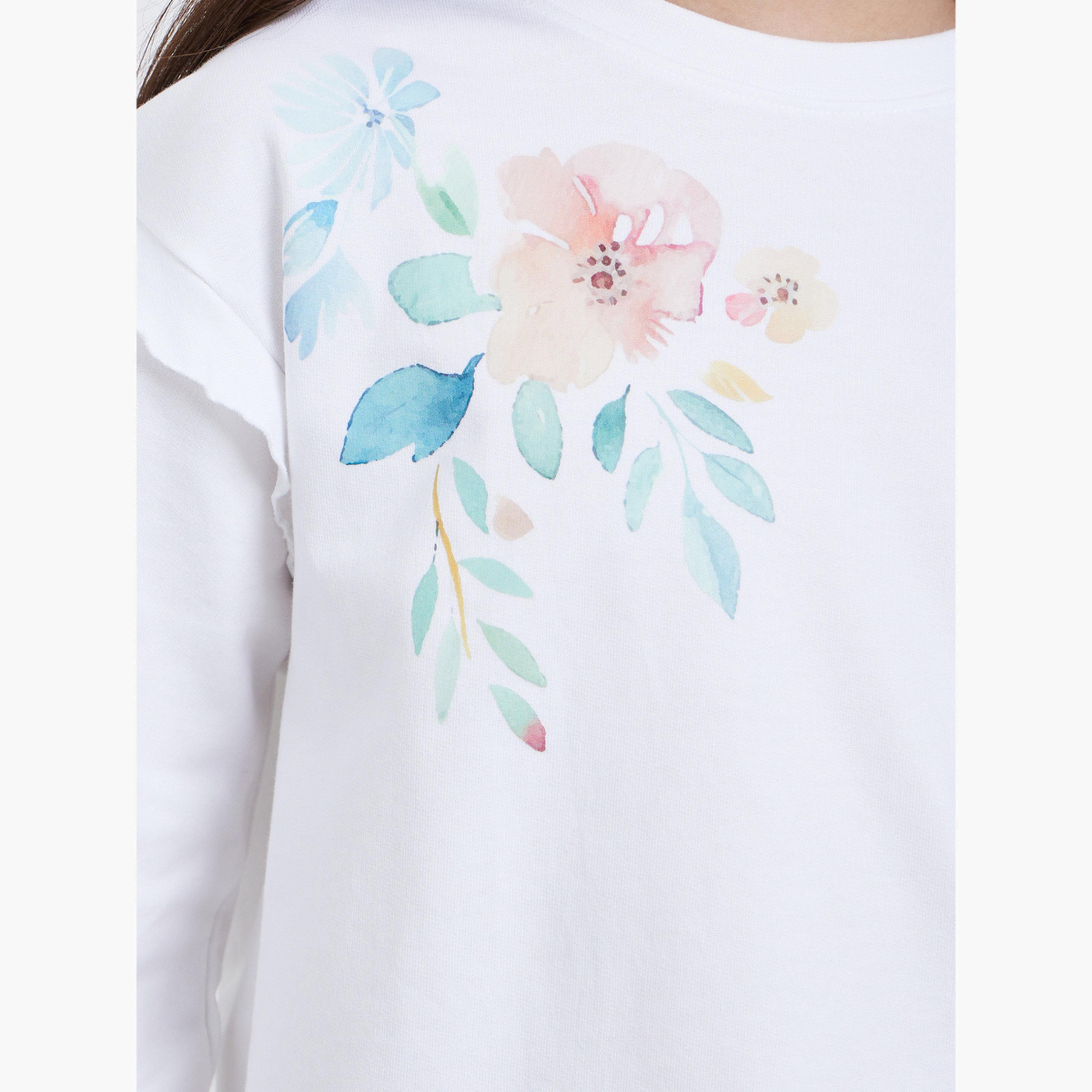 ستايلي - سويت شيرت أبيض بطبعة زهور للمراهقين-girls-clothing-winterwear-sweatshirts-image-3