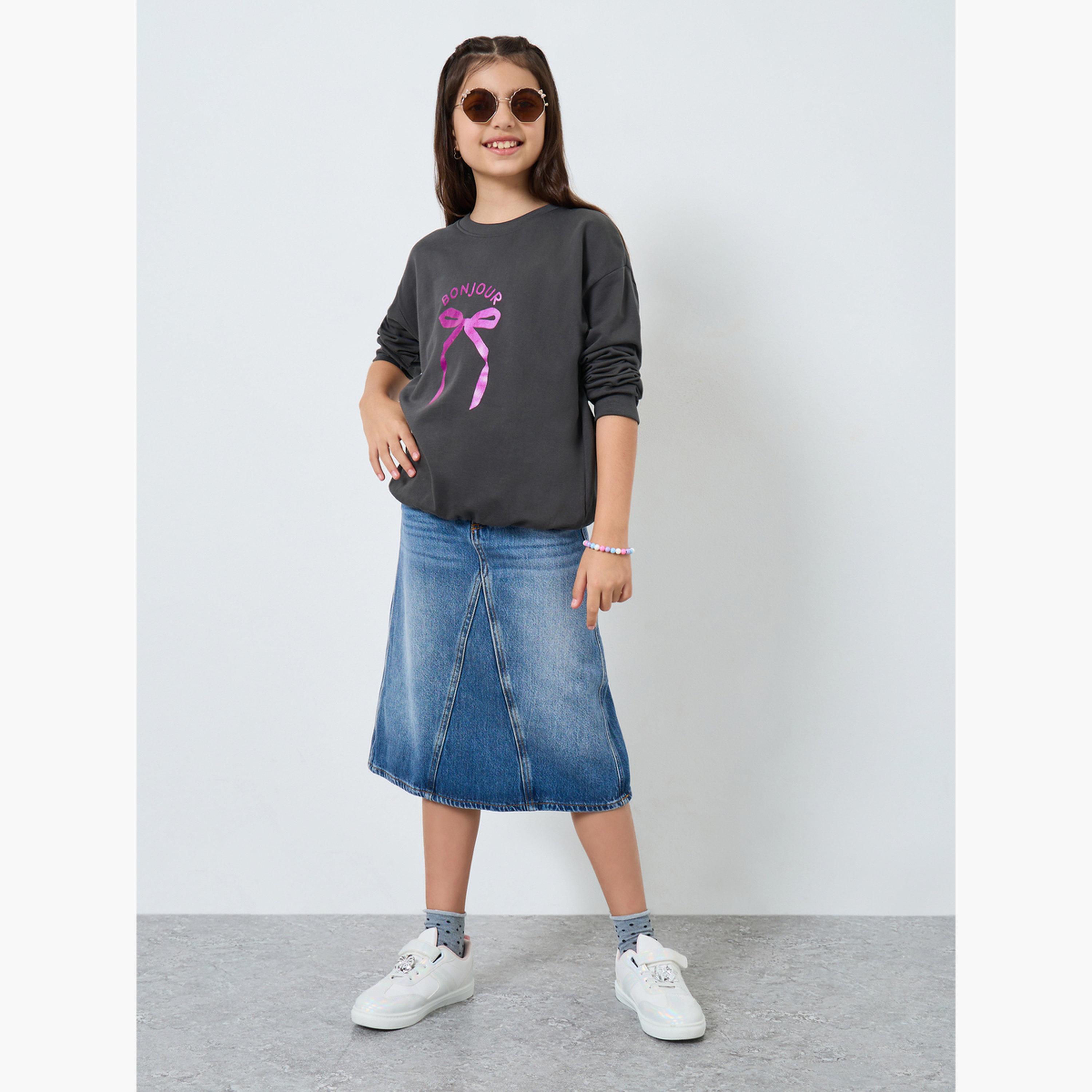 Styli Girls Grey Printed Sweatshirt-girls-clothing-winterwear-sweatshirts-image-2