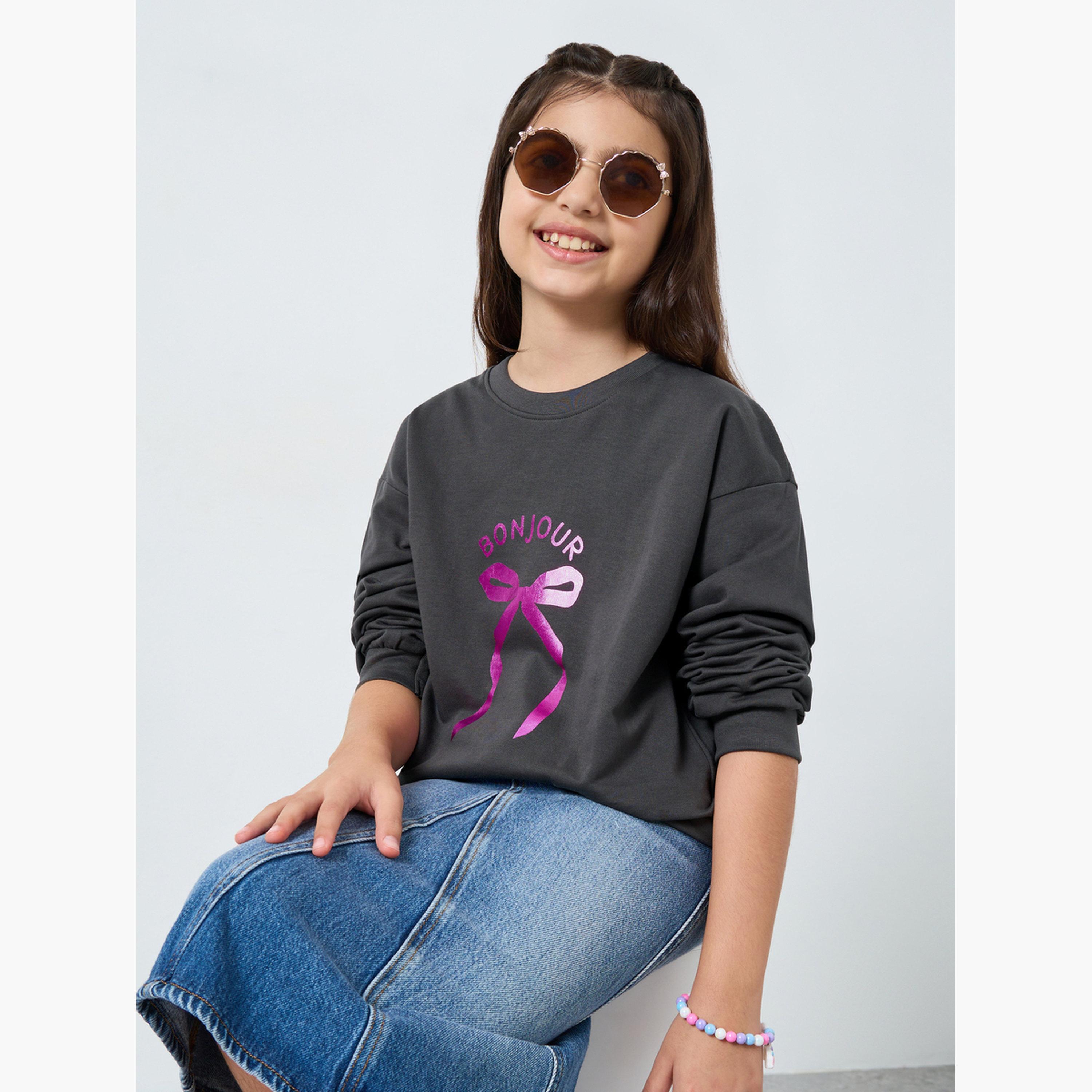 Styli Girls Grey Printed Sweatshirt-girls-clothing-winterwear-sweatshirts-image-3