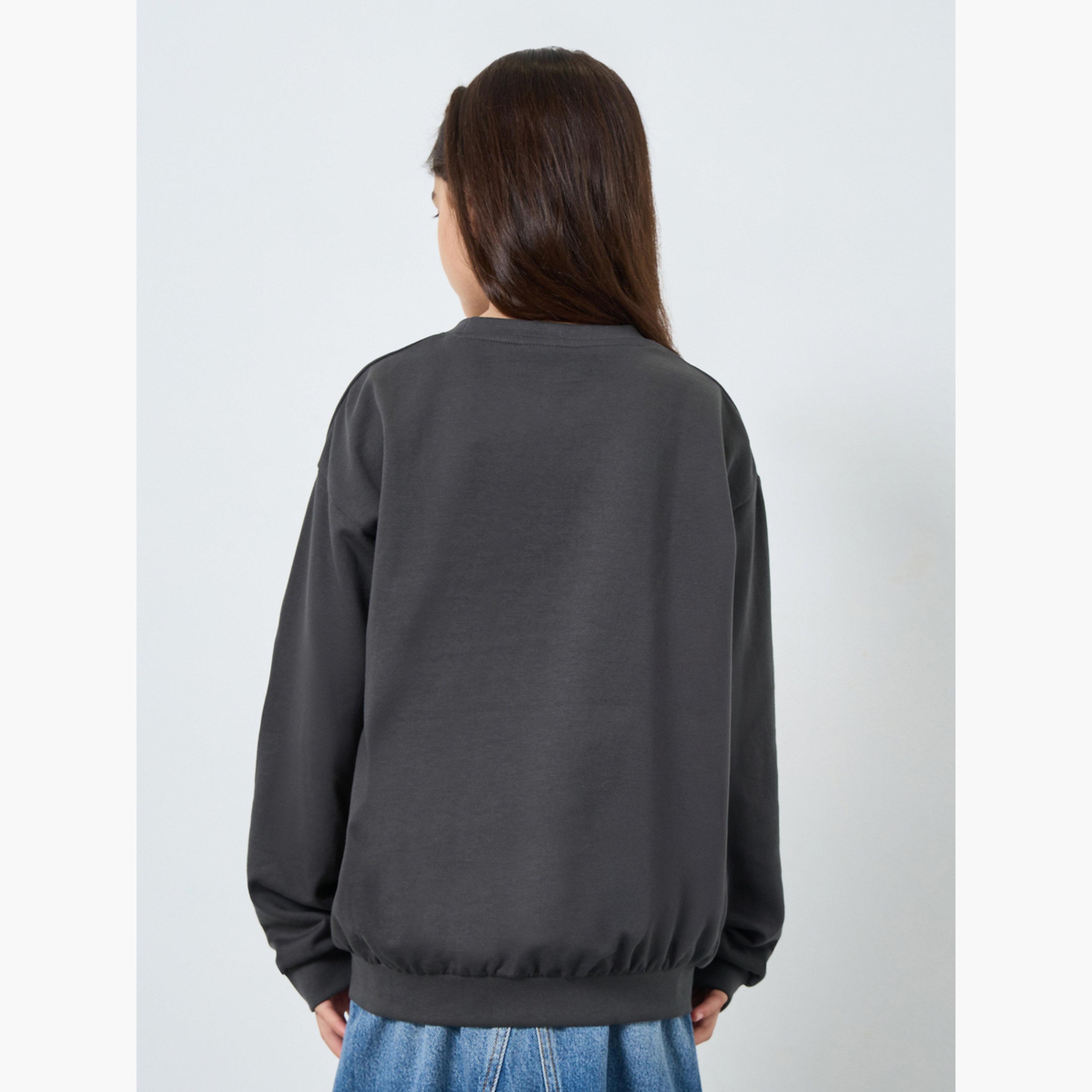 Styli Girls Grey Printed Sweatshirt-girls-clothing-winterwear-sweatshirts-image-4
