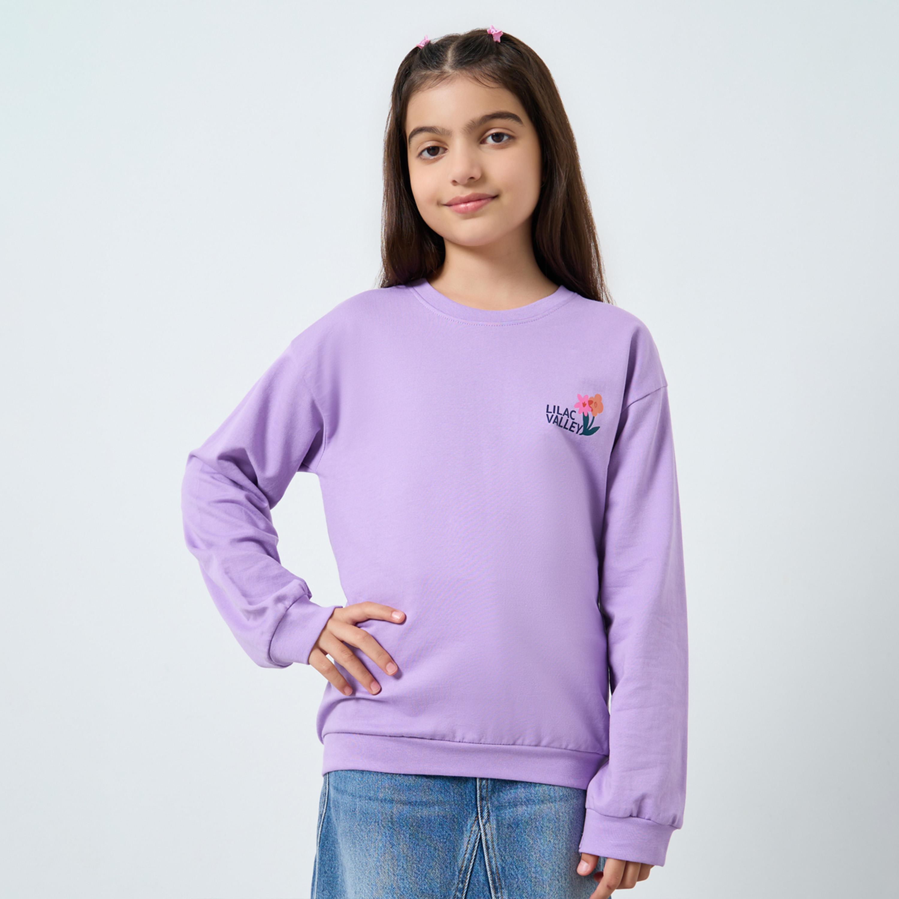 ستايلي - سويت شيرت قطني بطبعة زهور أرجوانية للمراهقين-girls-clothing-sweatshirts-image-1