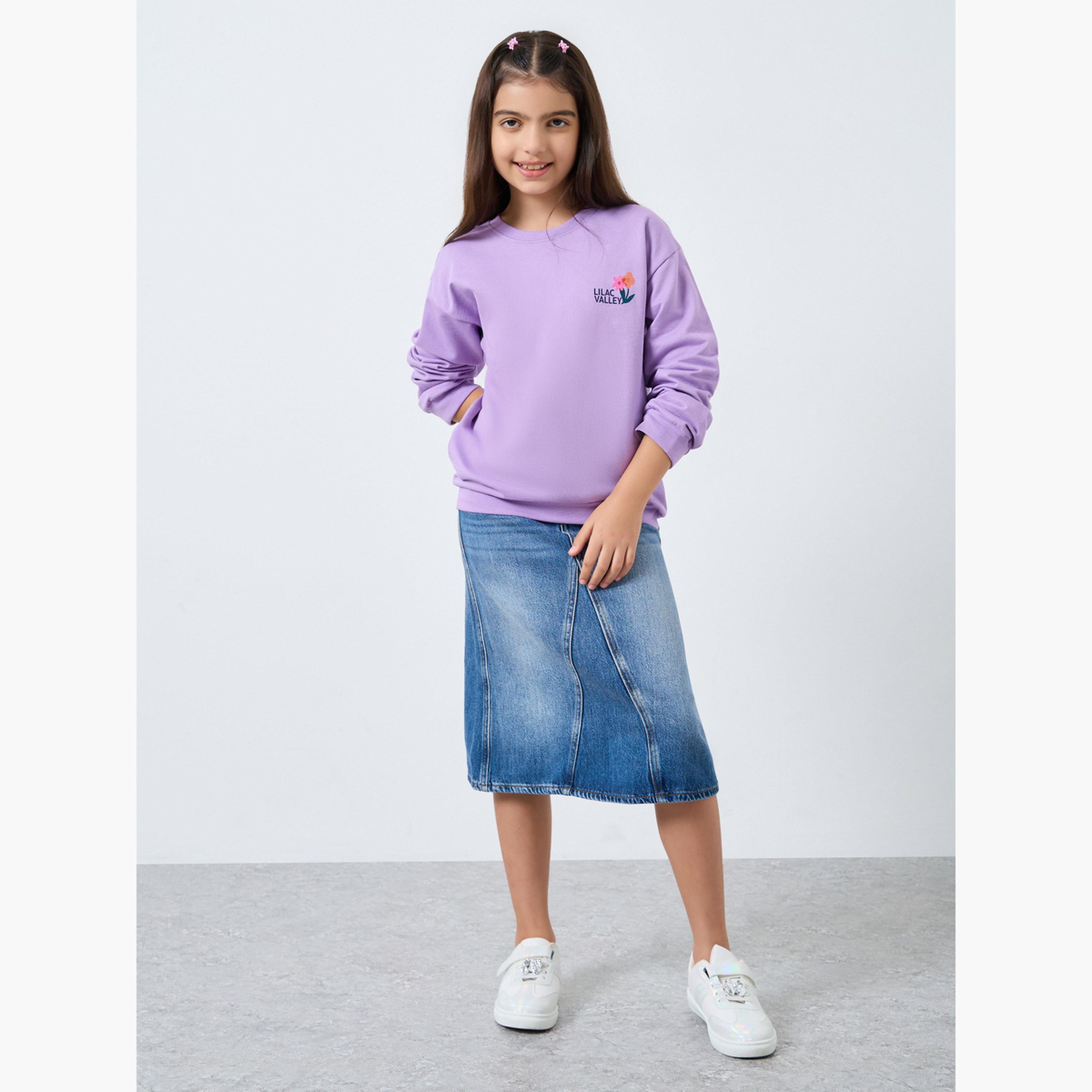 ستايلي - سويت شيرت قطني بطبعة زهور أرجوانية للمراهقين-girls-clothing-sweatshirts-image-2