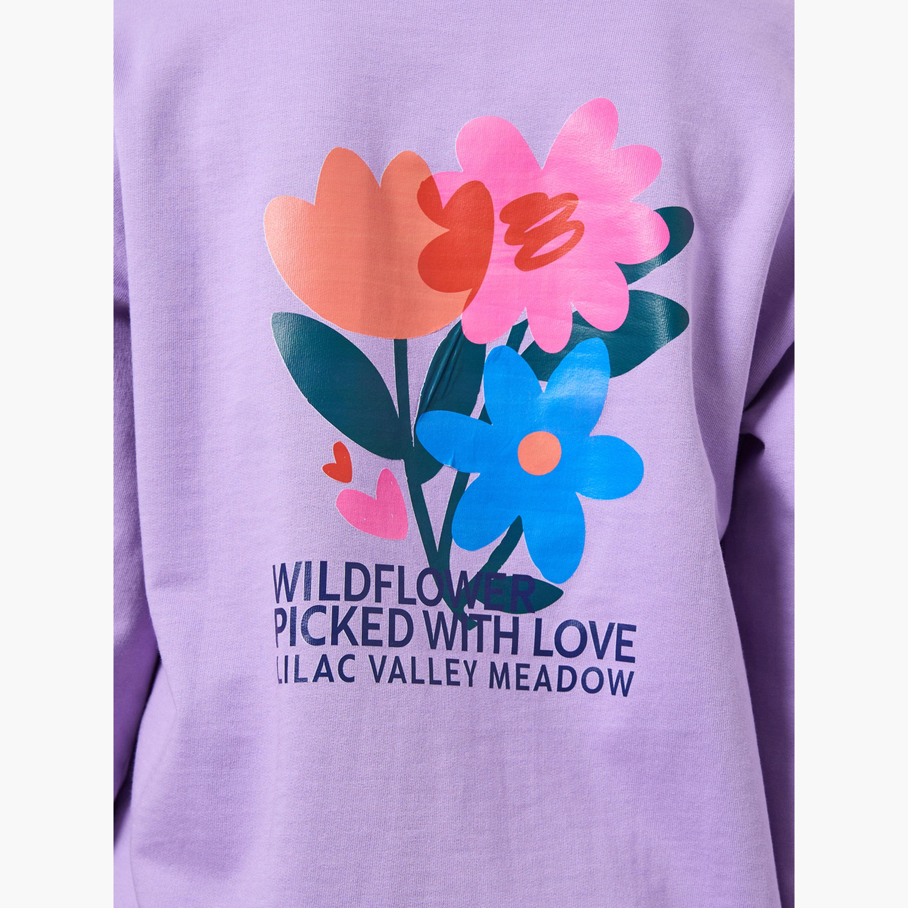 ستايلي - سويت شيرت قطني بطبعة زهور أرجوانية للمراهقين-girls-clothing-sweatshirts-image-3