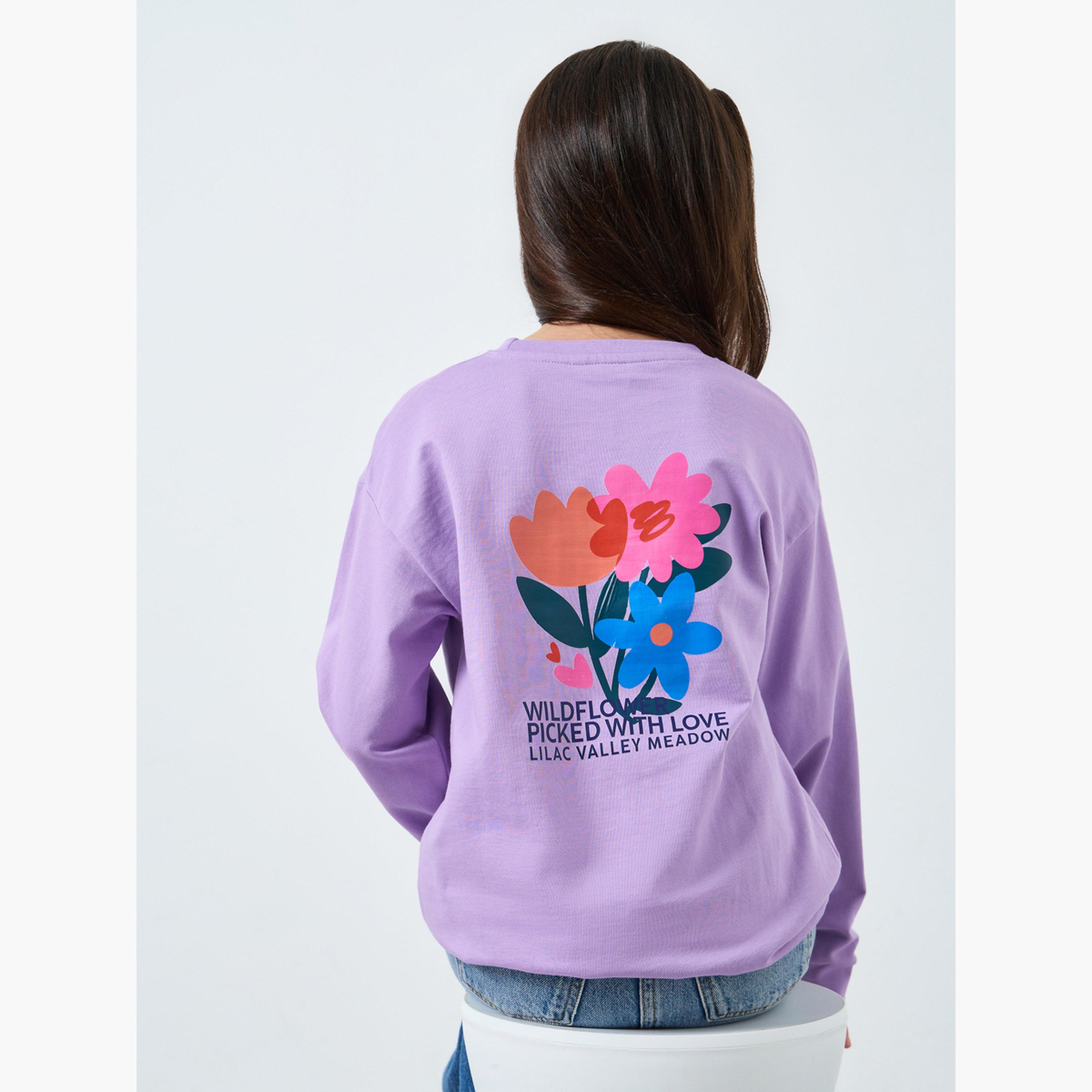 ستايلي - سويت شيرت قطني بطبعة زهور أرجوانية للمراهقين-girls-clothing-sweatshirts-image-4