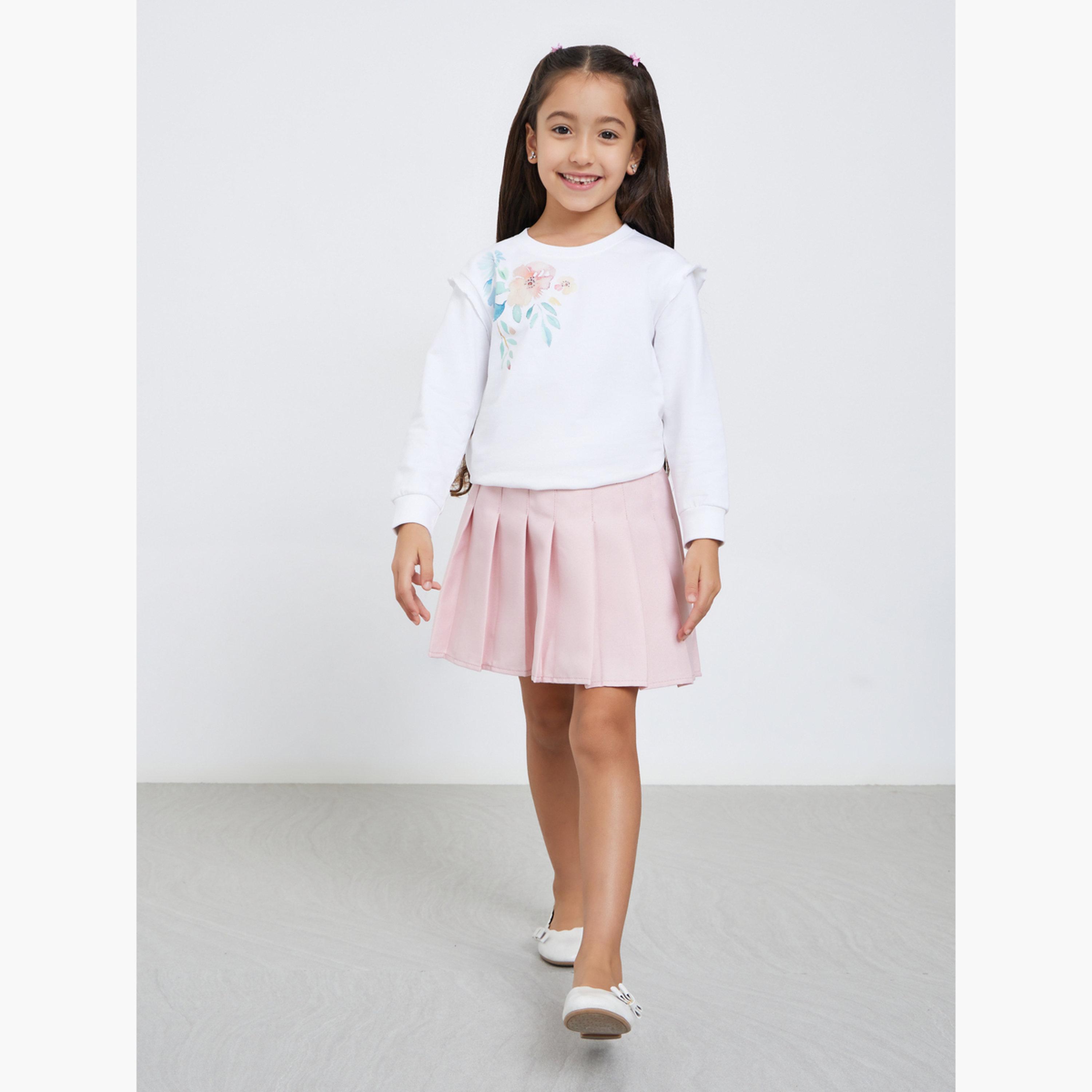 ستايلي - سويت شيرت أبيض بطبعة زهور للبنات-girls-clothing-winterwear-sweatshirts-image-2