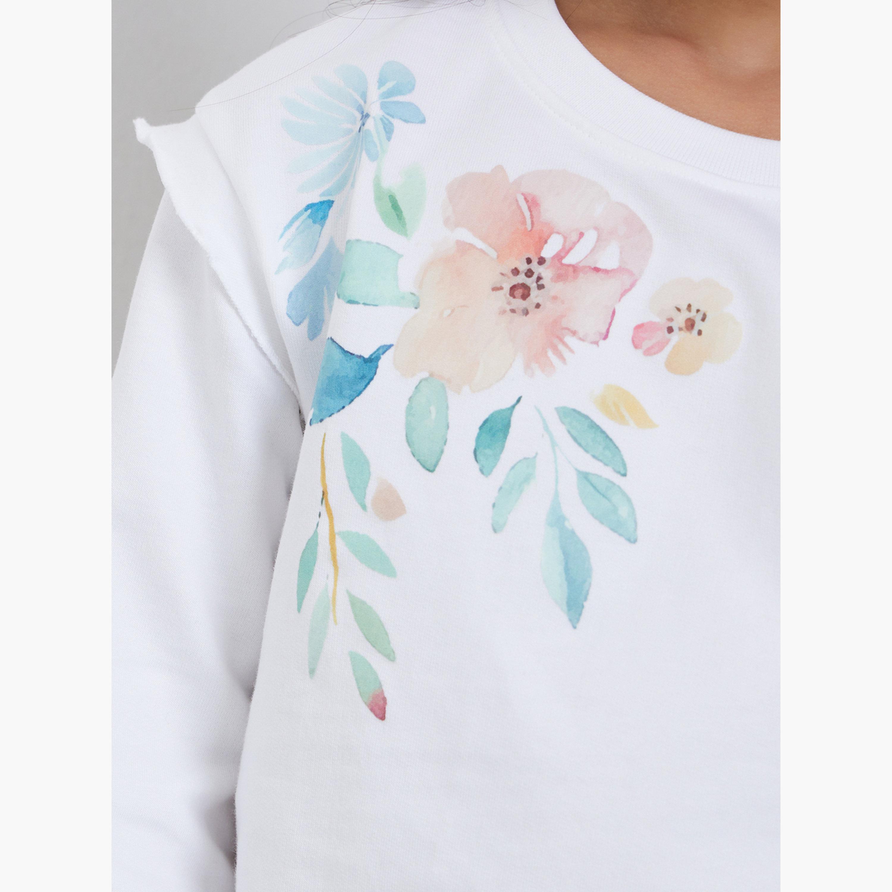 ستايلي - سويت شيرت أبيض بطبعة زهور للبنات-girls-clothing-winterwear-sweatshirts-image-3