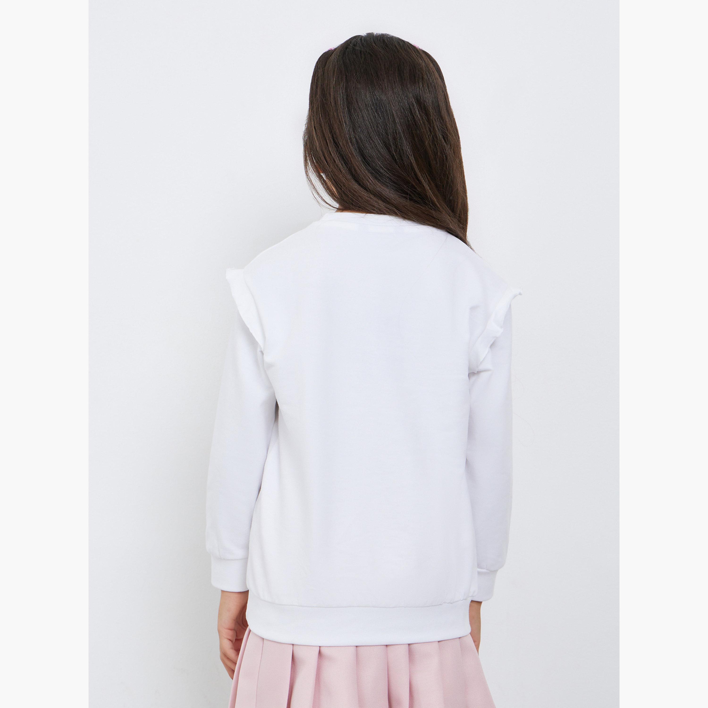 ستايلي - سويت شيرت أبيض بطبعة زهور للبنات-girls-clothing-winterwear-sweatshirts-image-4