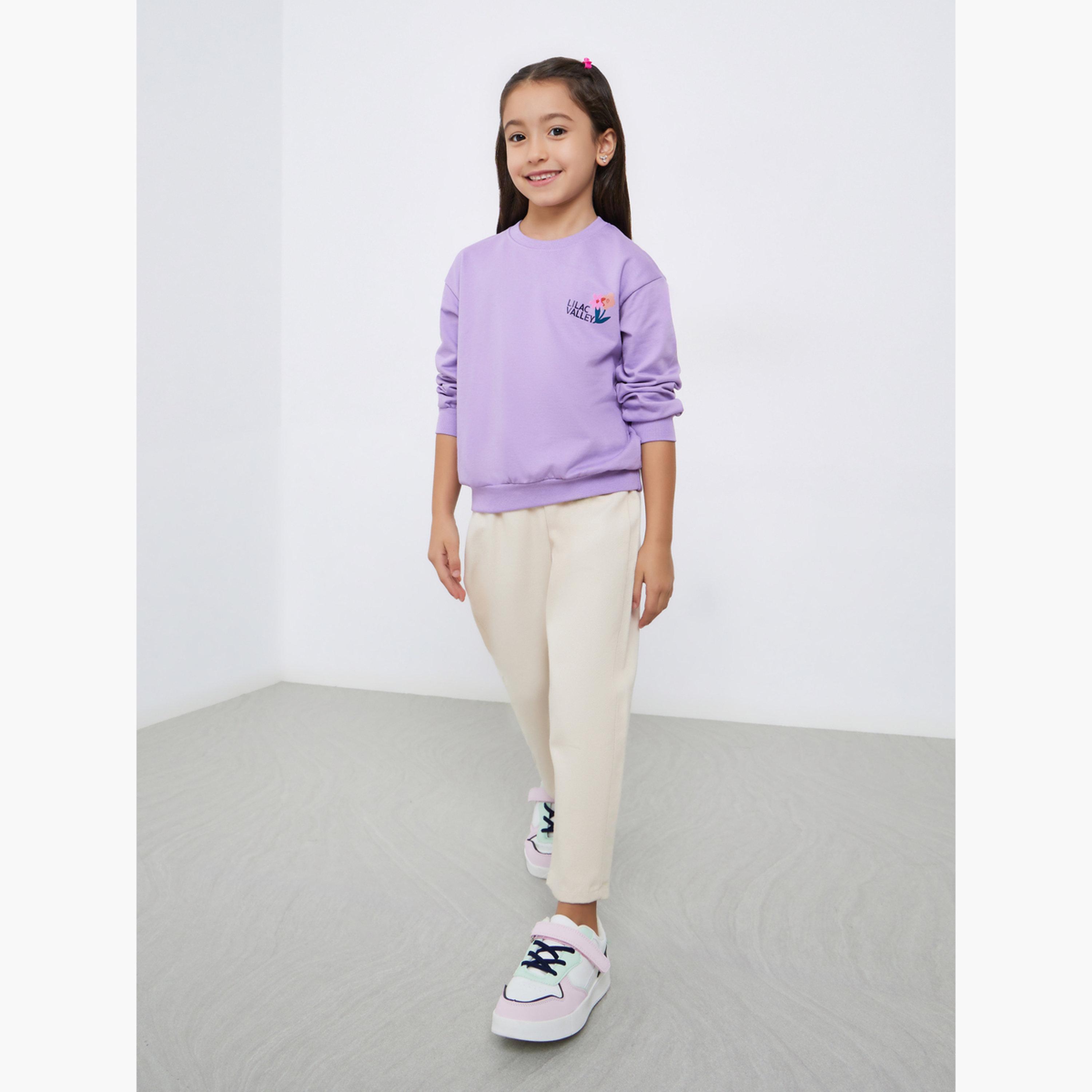 ستايلي - سويت شيرت قطني بطبعة زهور بنفسجية للبنات-girls-clothing-sweatshirts-image-2