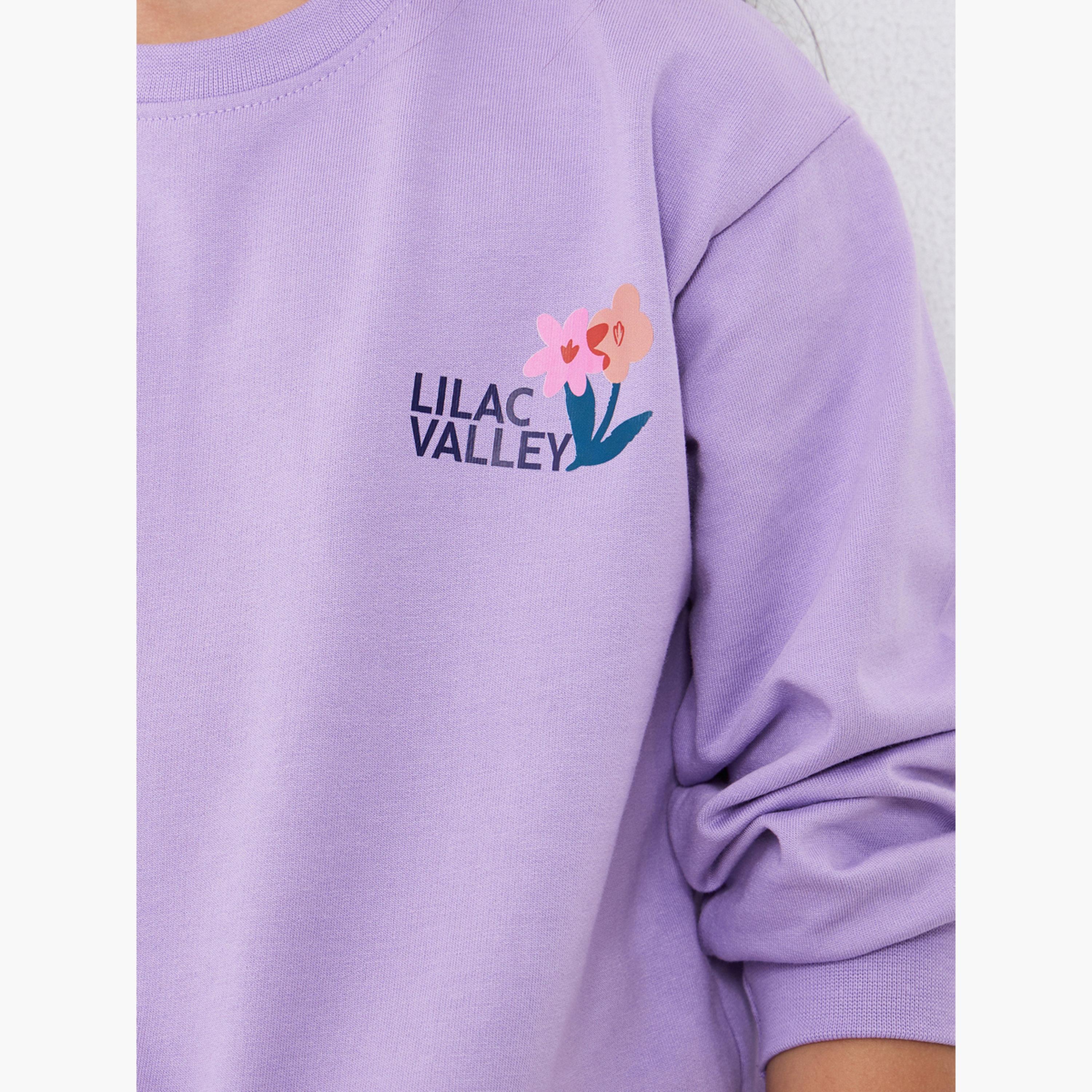 ستايلي - سويت شيرت قطني بطبعة زهور بنفسجية للبنات-girls-clothing-sweatshirts-image-4