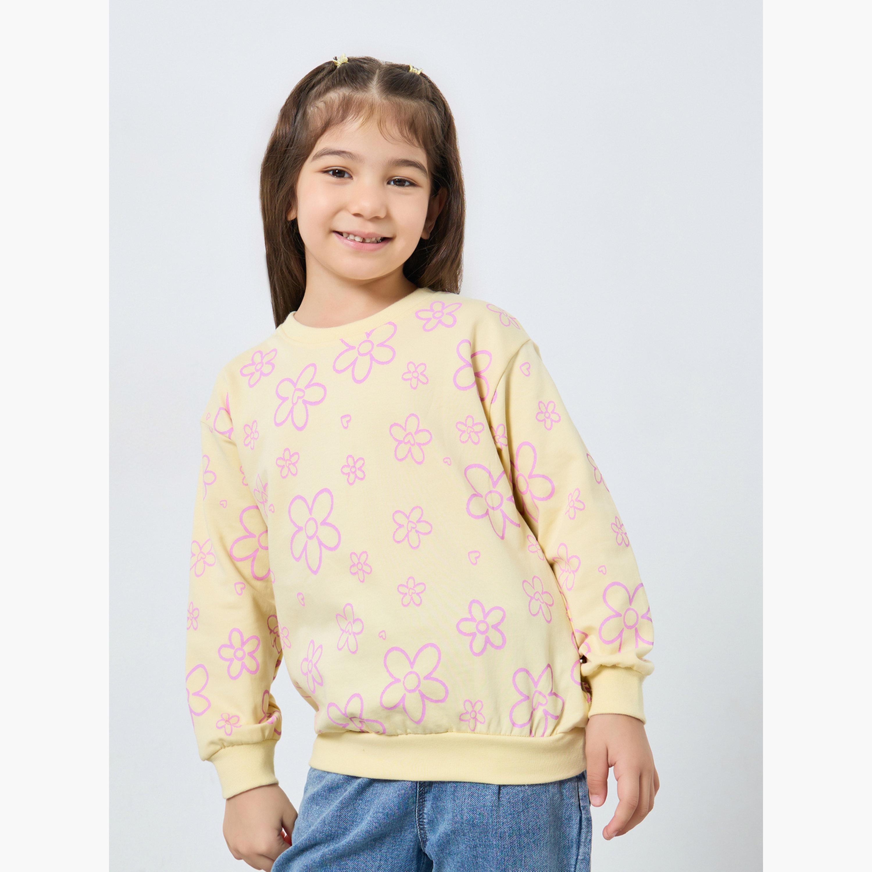 Styli Girls Cream Floral Print Sweatshirt-girls-clothing-sweatshirts-image-1