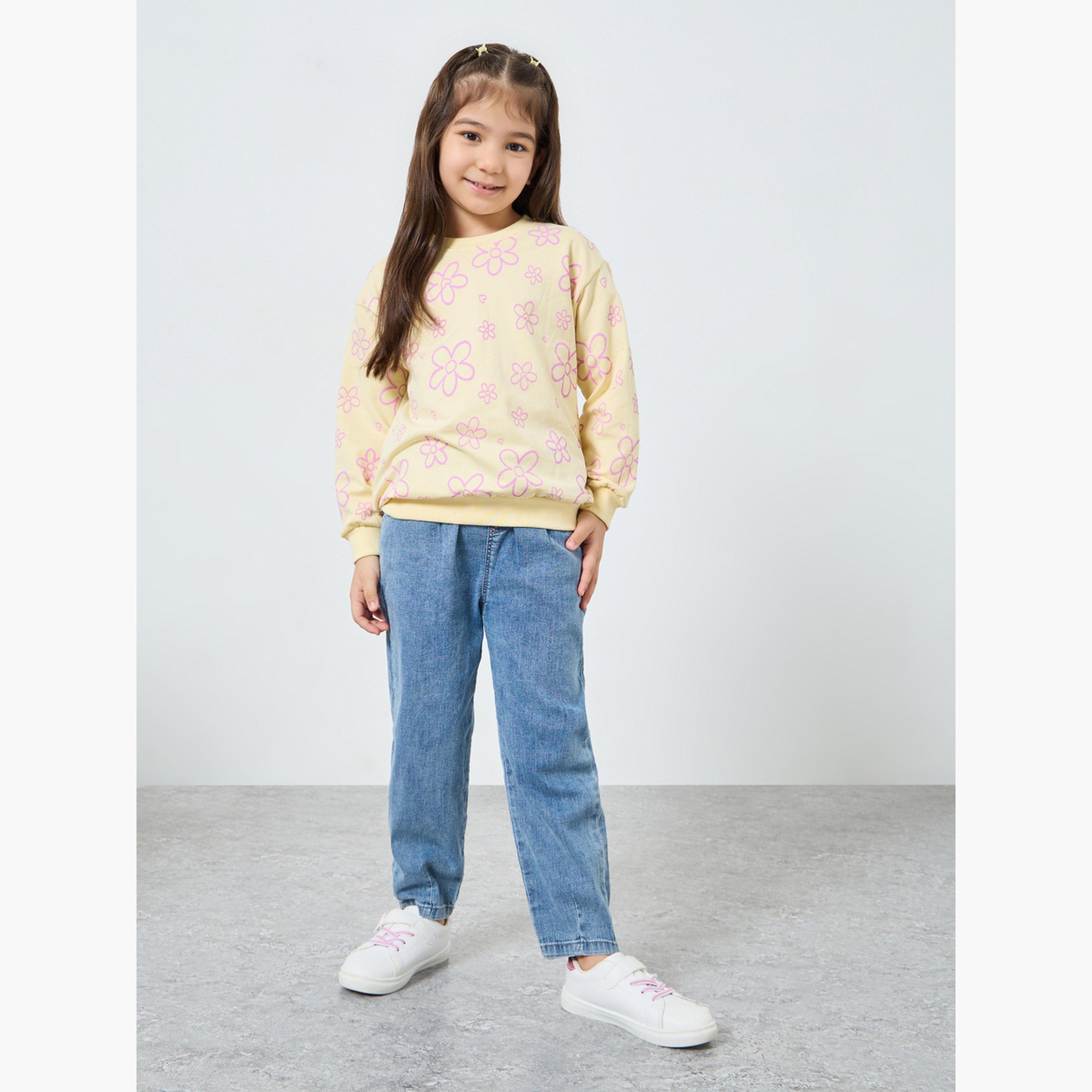 Styli Girls Cream Floral Print Sweatshirt-girls-clothing-sweatshirts-image-2