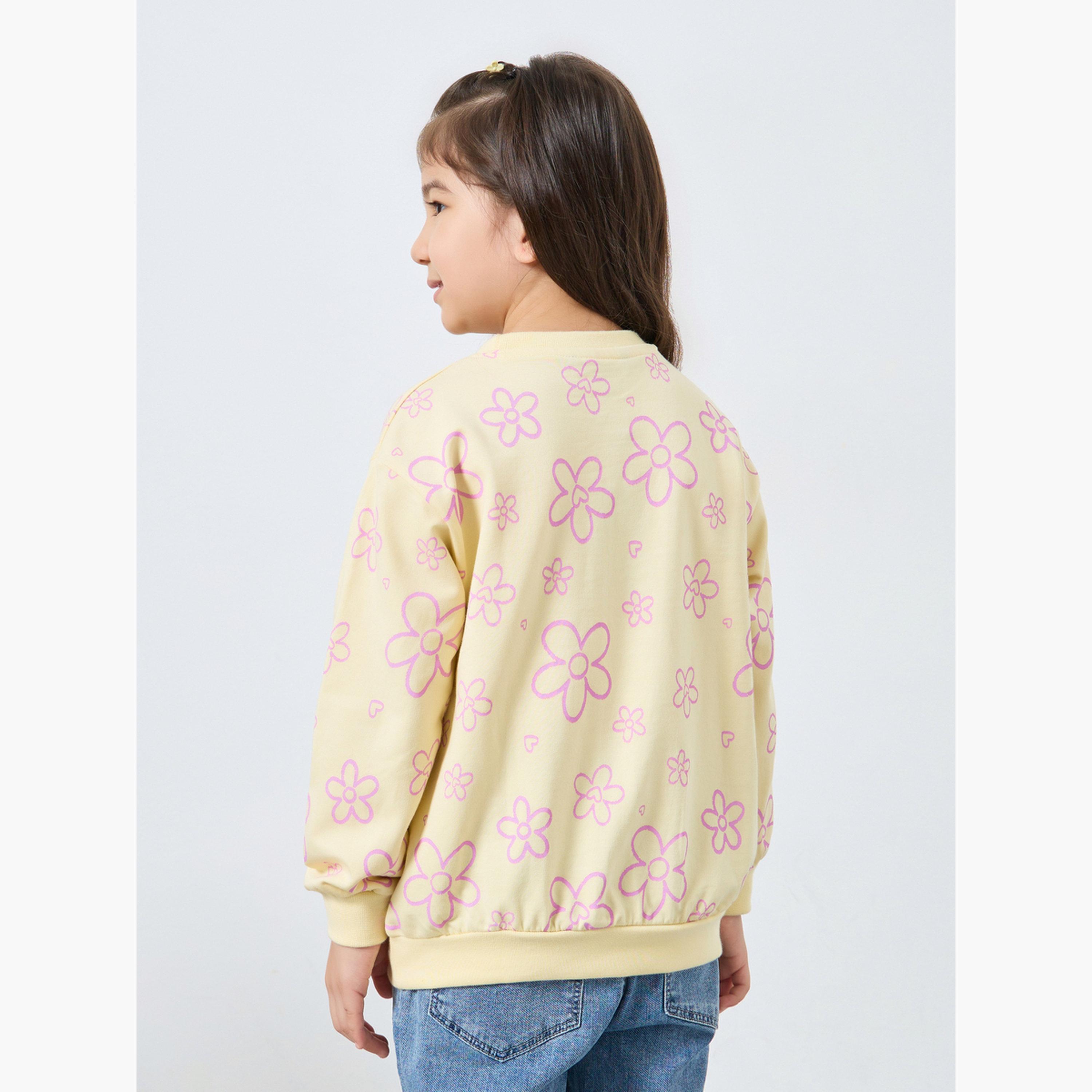 Styli Girls Cream Floral Print Sweatshirt-girls-clothing-sweatshirts-image-3