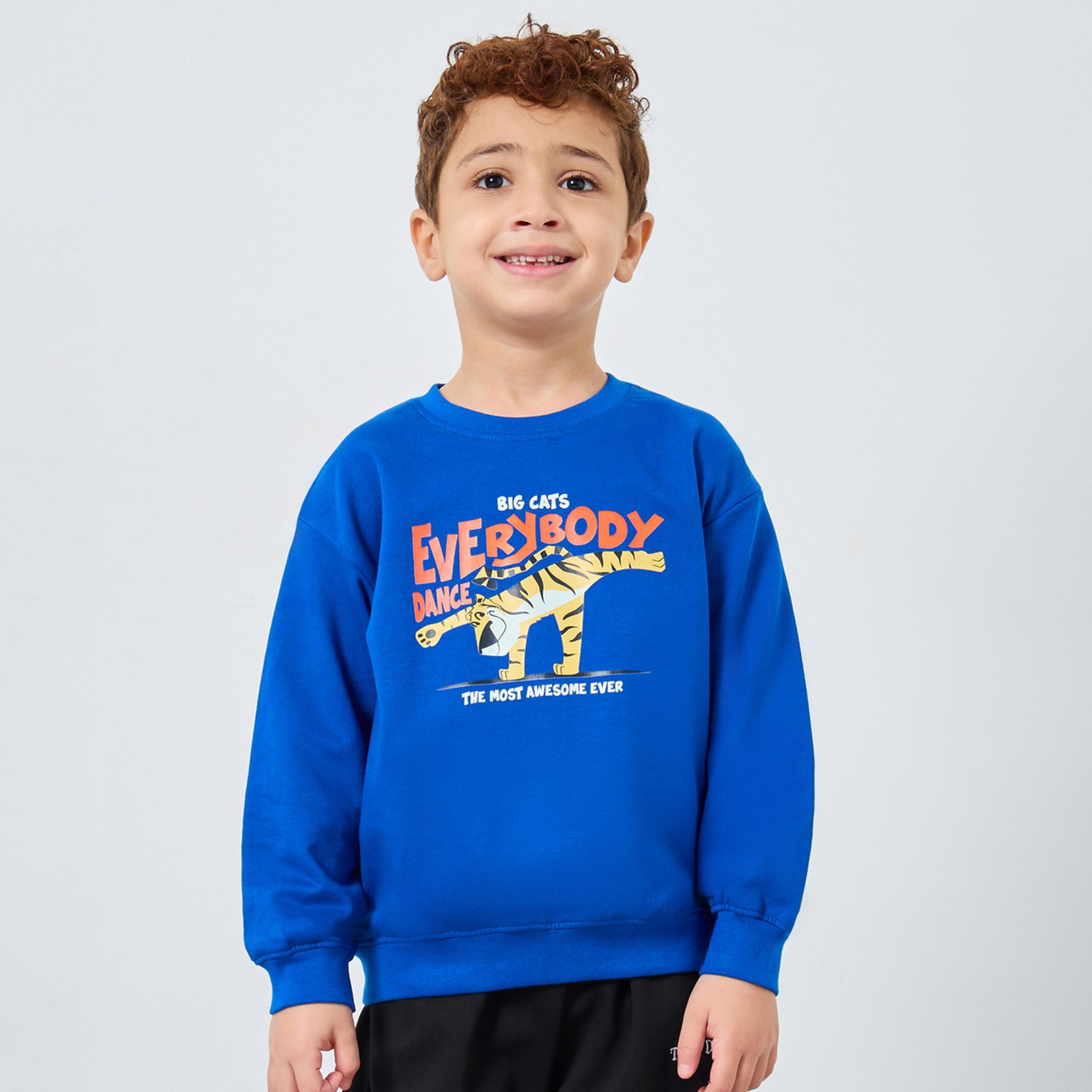 Styli Tiger Graphic Print Round Neck Long Sleeves Boy's Sweatshirt-boys-clothing-winterwear-sweatshirts-image-1