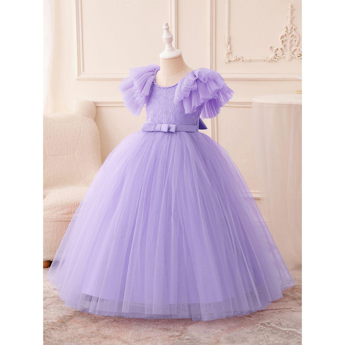 فستان حفلات مزين بلؤلؤ صناعي مع ربطة فيونكة-girls-clothing-dressesandjumpsuits-image-1