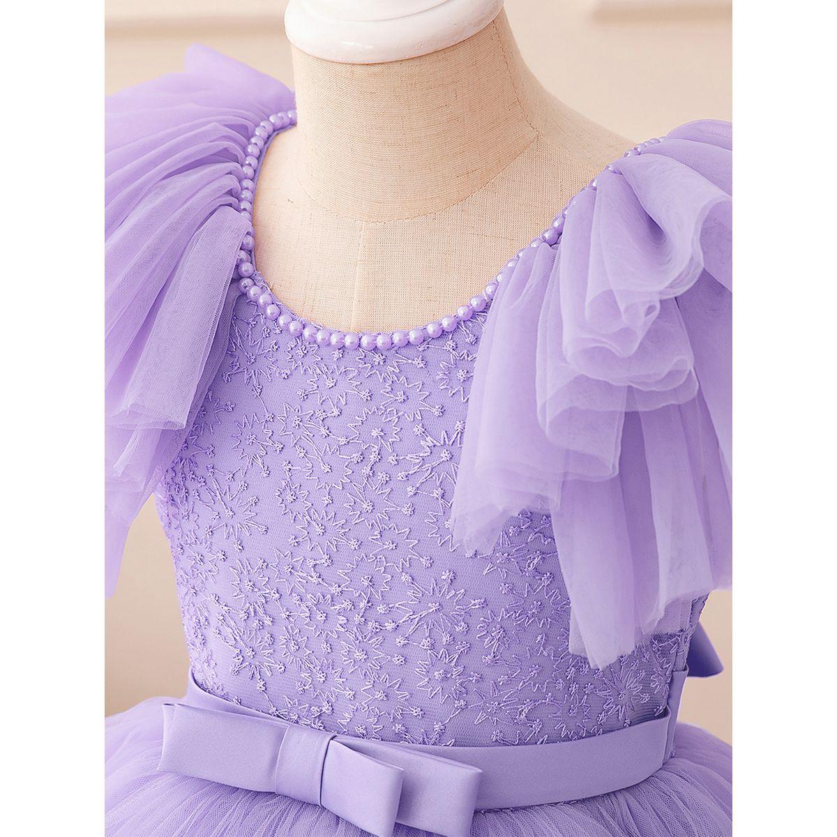 فستان حفلات مزين بلؤلؤ صناعي مع ربطة فيونكة-girls-clothing-dressesandjumpsuits-image-3