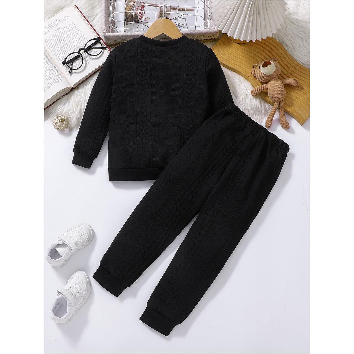 Styli Black Textured Bear Patchwork Sweatshirt and Joggers Set-girls-clothing-setsandcoords-image-2