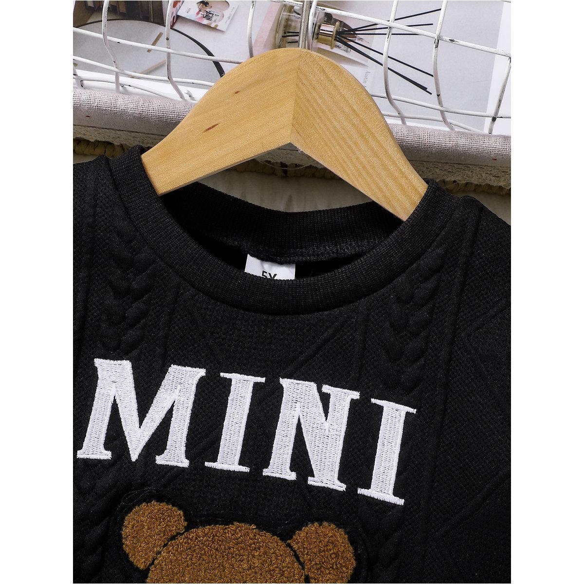 Styli Black Textured Bear Patchwork Sweatshirt and Joggers Set-girls-clothing-setsandcoords-image-3