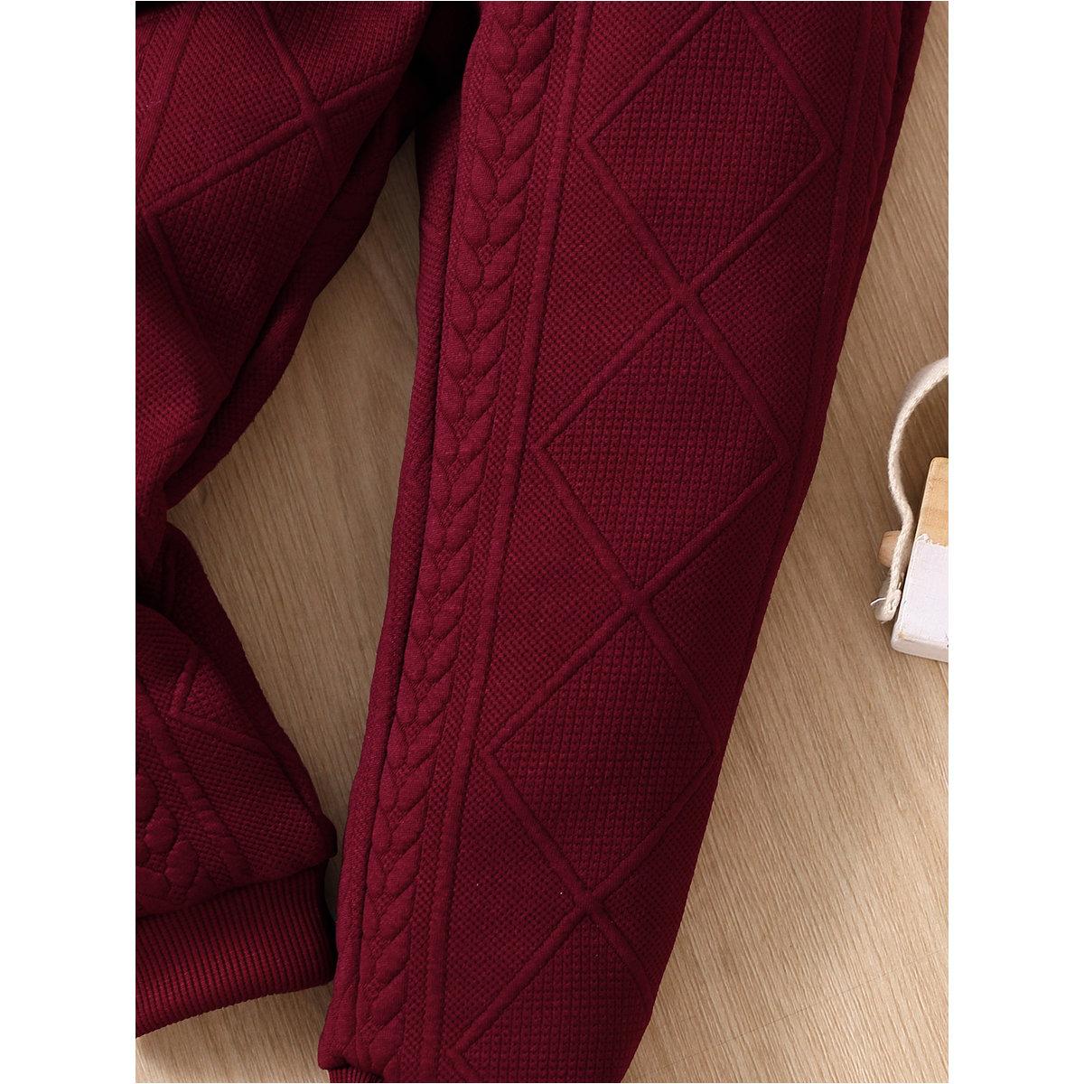 Styli Burgundy Textured Bear Patchwork Sweatshirt and Joggers Set-girls-clothing-setsandcoords-image-5