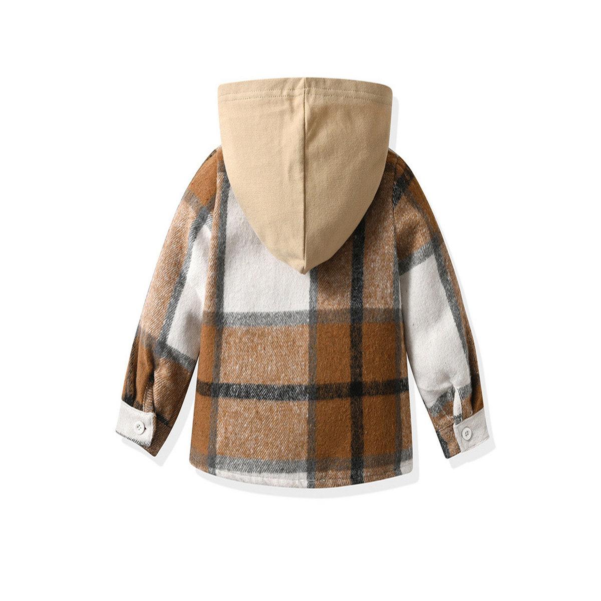 Take Two Boys Brown Checked Hooded Shirt and Jogger Set-boys-clothing-setsandcoords-image-2