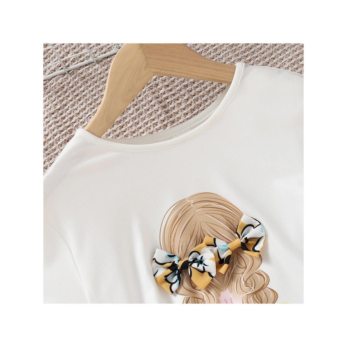 Take Two Girls Graphic Print Bow Detail T-Shirt and Skirt Set-girls-clothing-setsandcoords-image-5