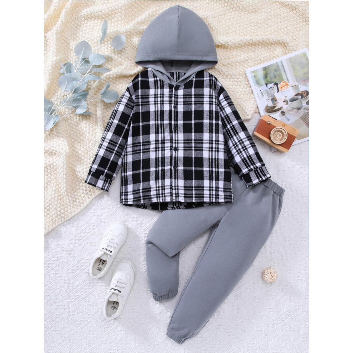 طقم من جوغر وقميص بطبعة مربعات-boys-clothing-setsandcoords-image-1
