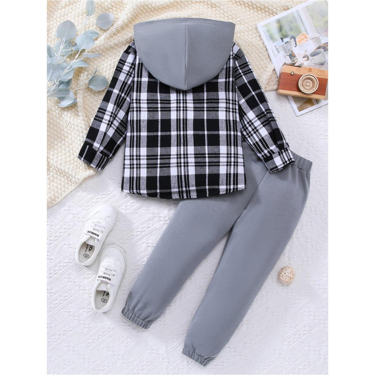 Take Two Boys Grey Checkered Shirt and Joggers Set-boys-clothing-setsandcoords-image-2