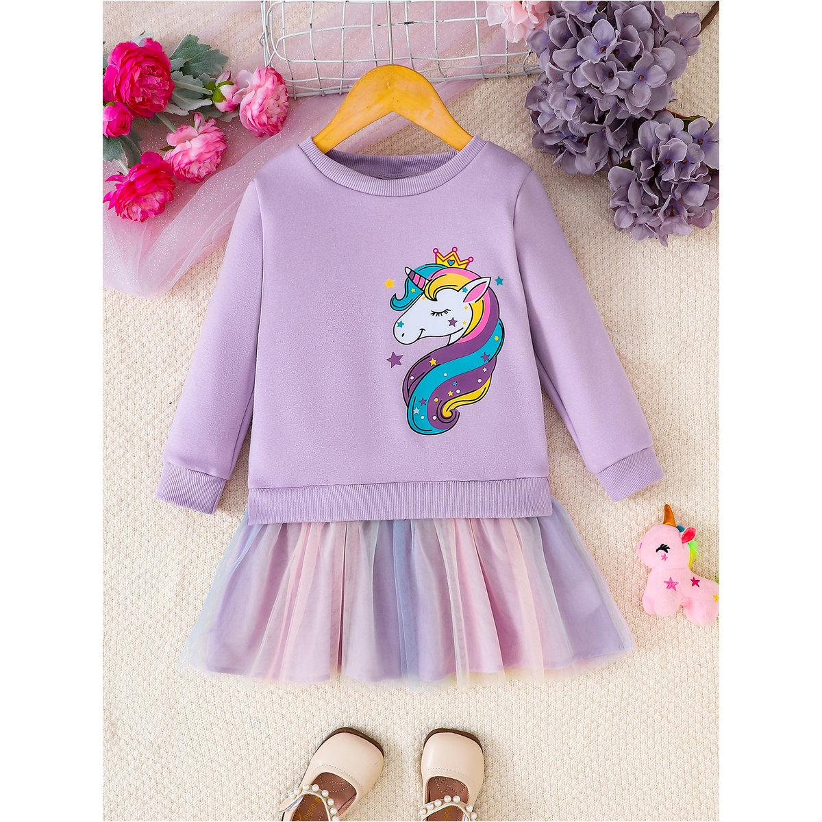 Take Two Girls Purple Unicorn Sweatshirt and Mesh Skirt Set-girls-clothing-setsandcoords-image-1