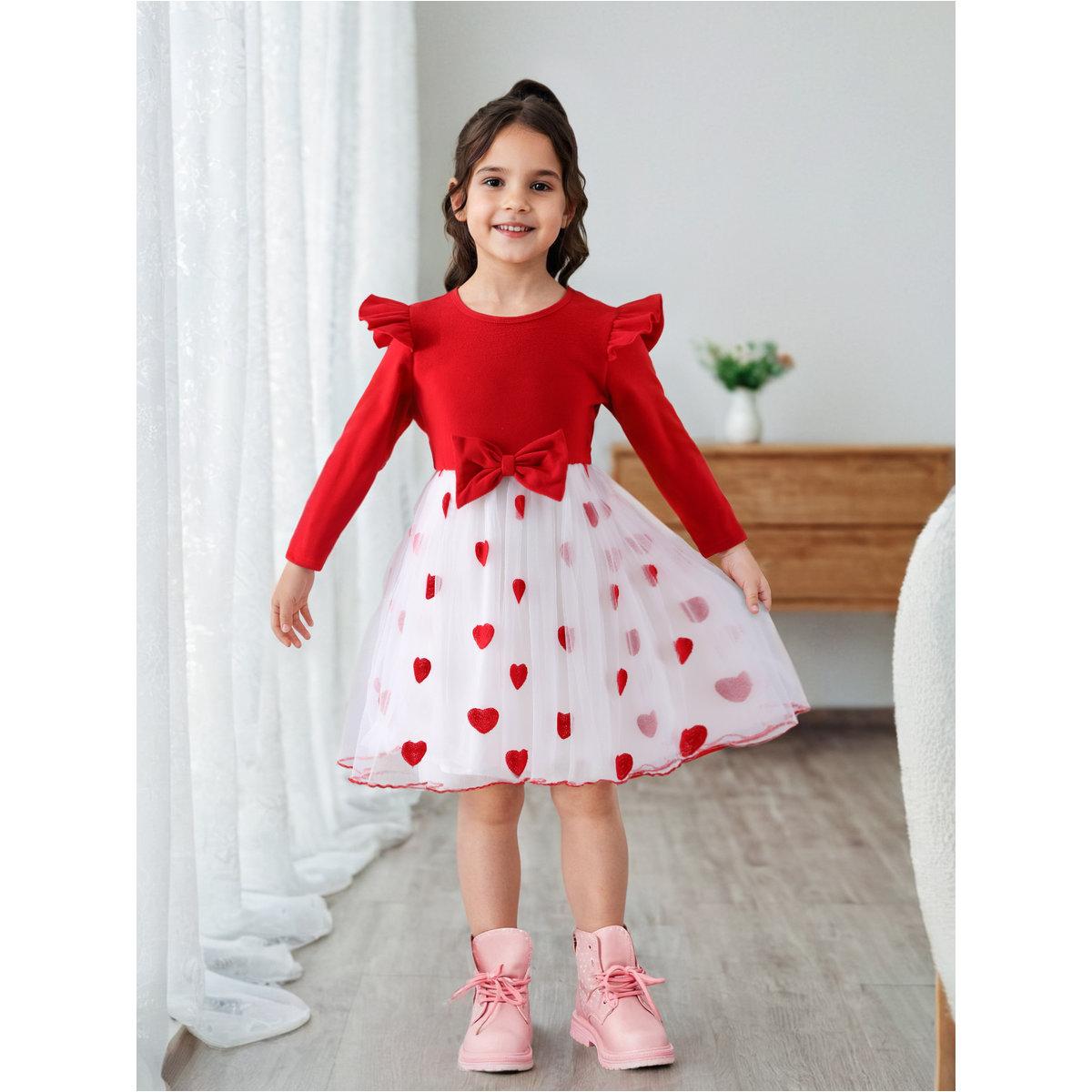 Take Two Girls Bow Decor Heart Mesh Dress-girls-clothing-dressesandjumpsuits-image-1