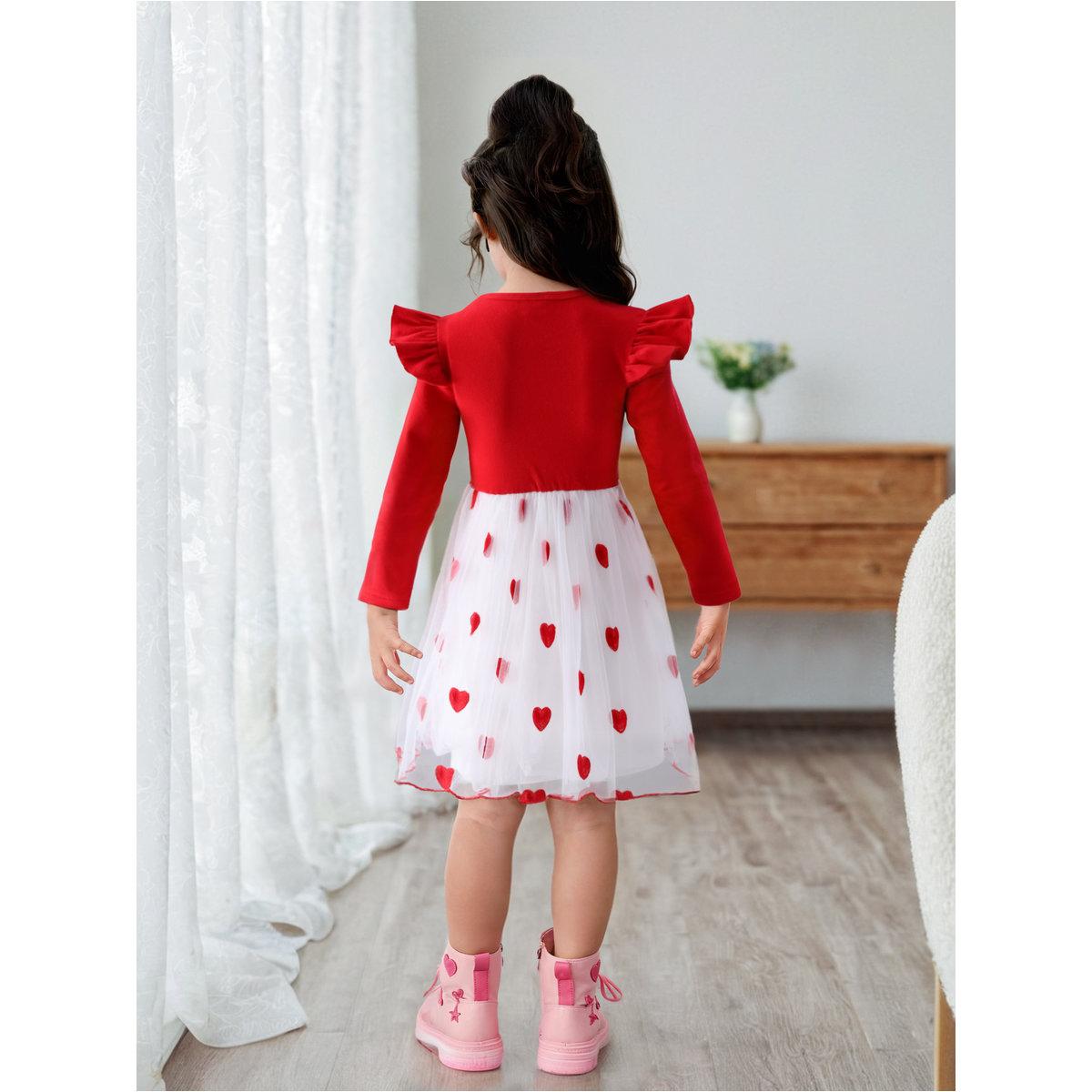 Take Two Girls Bow Decor Heart Mesh Dress-girls-clothing-dressesandjumpsuits-image-2