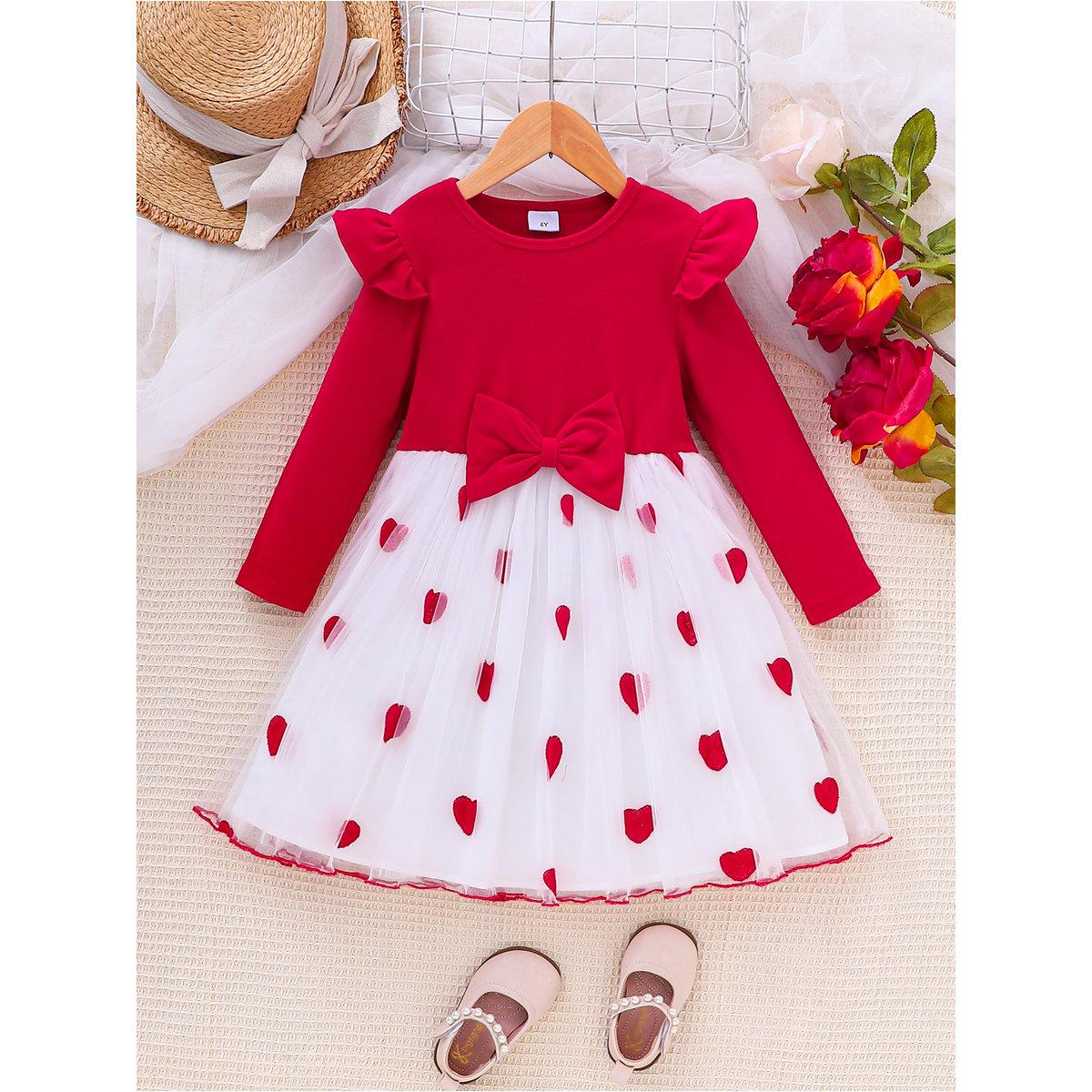 Take Two Girls Bow Decor Heart Mesh Dress-girls-clothing-dressesandjumpsuits-image-3