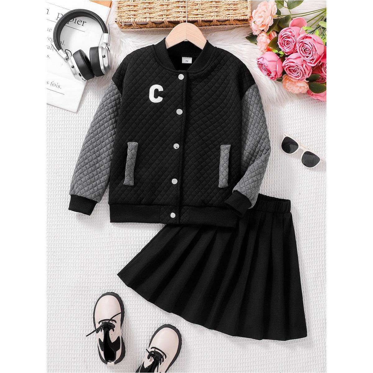 طقم من تنورة وجاكيت بتفاصيل بارزة الملمس-girls-clothing-setsandcoords-image-1