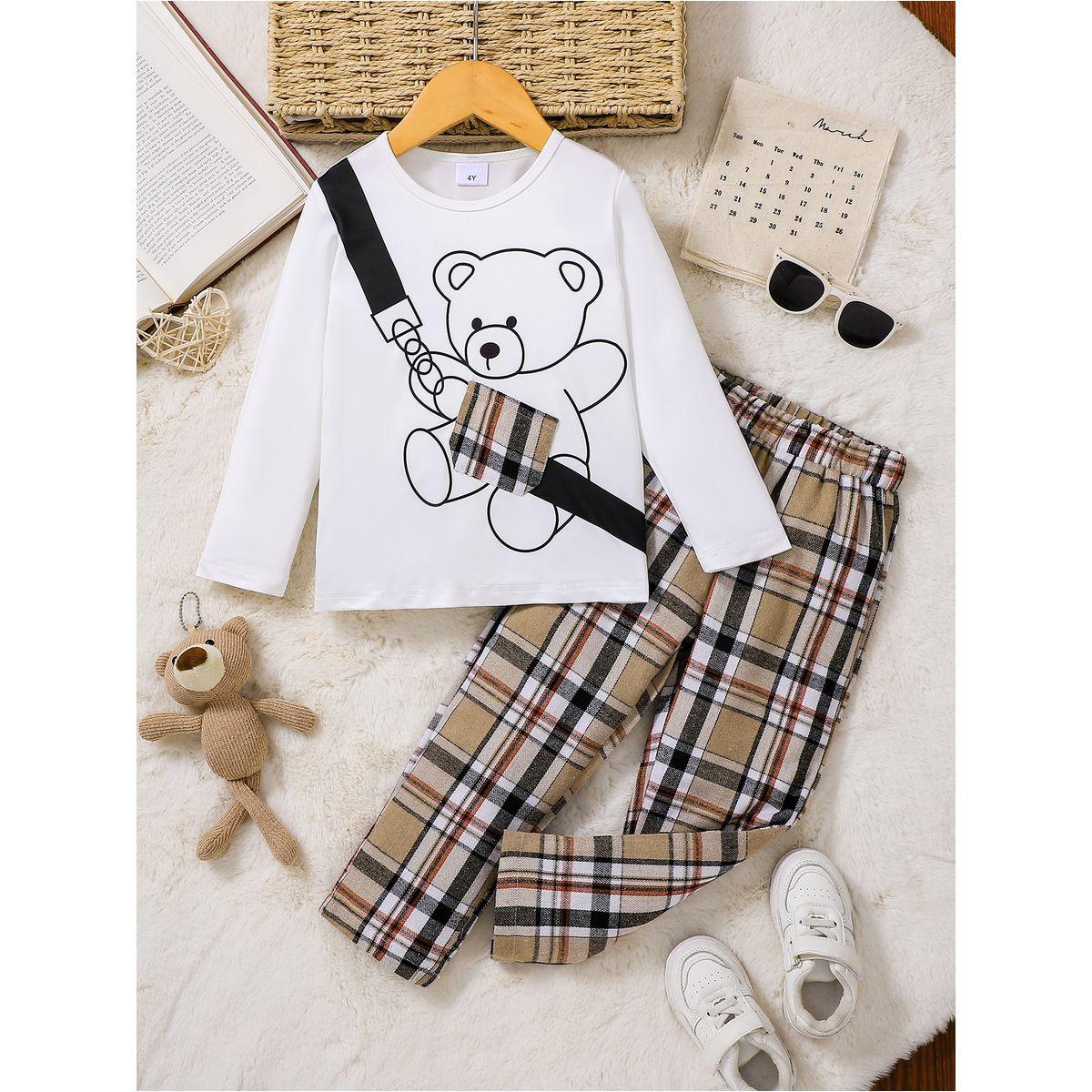 طقم من بنطال بطبعة مربعات وتيشيرت بطبعة جرافيك-boys-clothing-setsandcoords-image-1